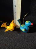 Vintage Christmas Wooden Birds Ornament Yellow Blue Taiwan (Lot 4797)