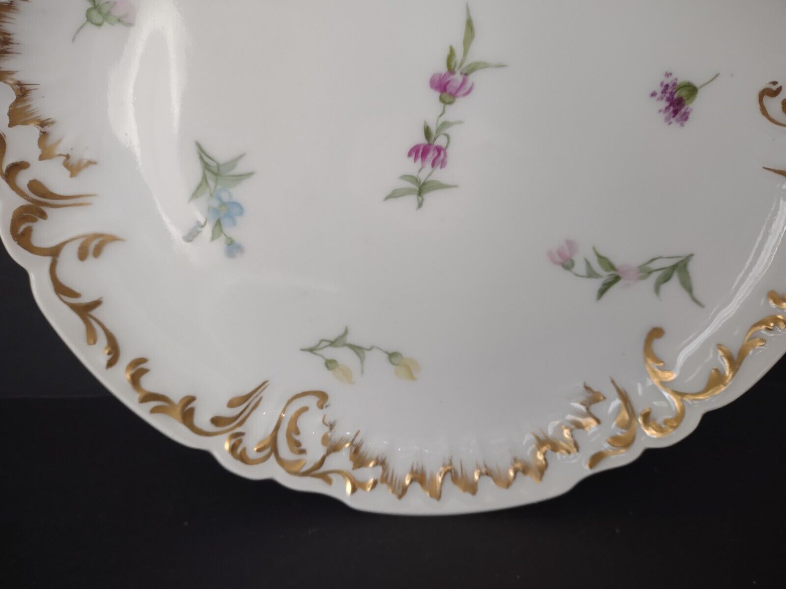 Set 3 JP France Plate Relief Molded Scrollwork Guild Gold Edge Luncheon (lot 358