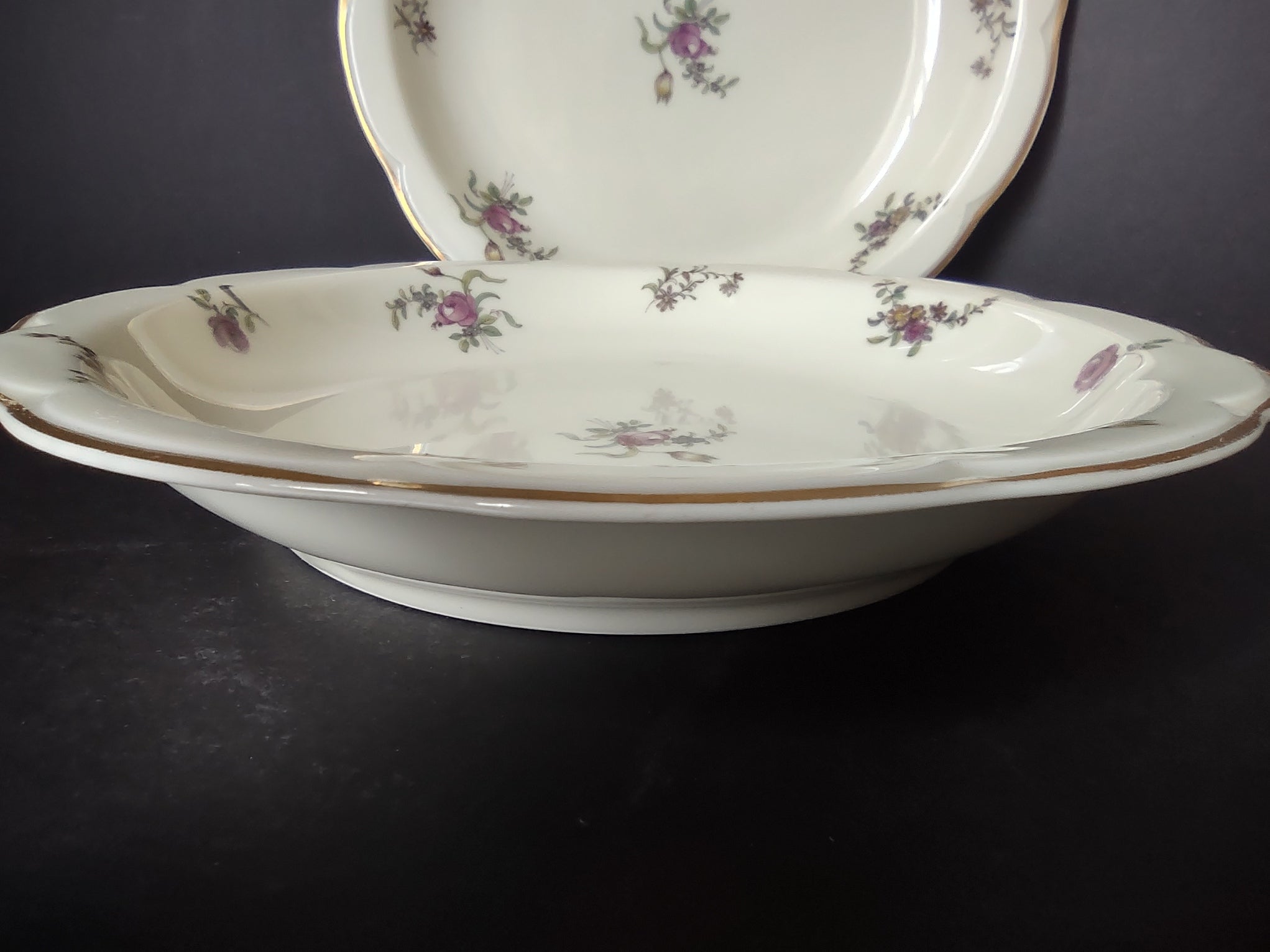 Haviland Limoges 2 x Cream Soup Spaghetti Bowl Peony Flower Cream Color (lot 925)