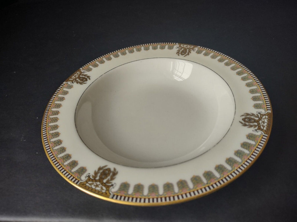 Haviland Limoges Gold Black Pink Turquoise Flower Trim Soup Bowl (lot 663)