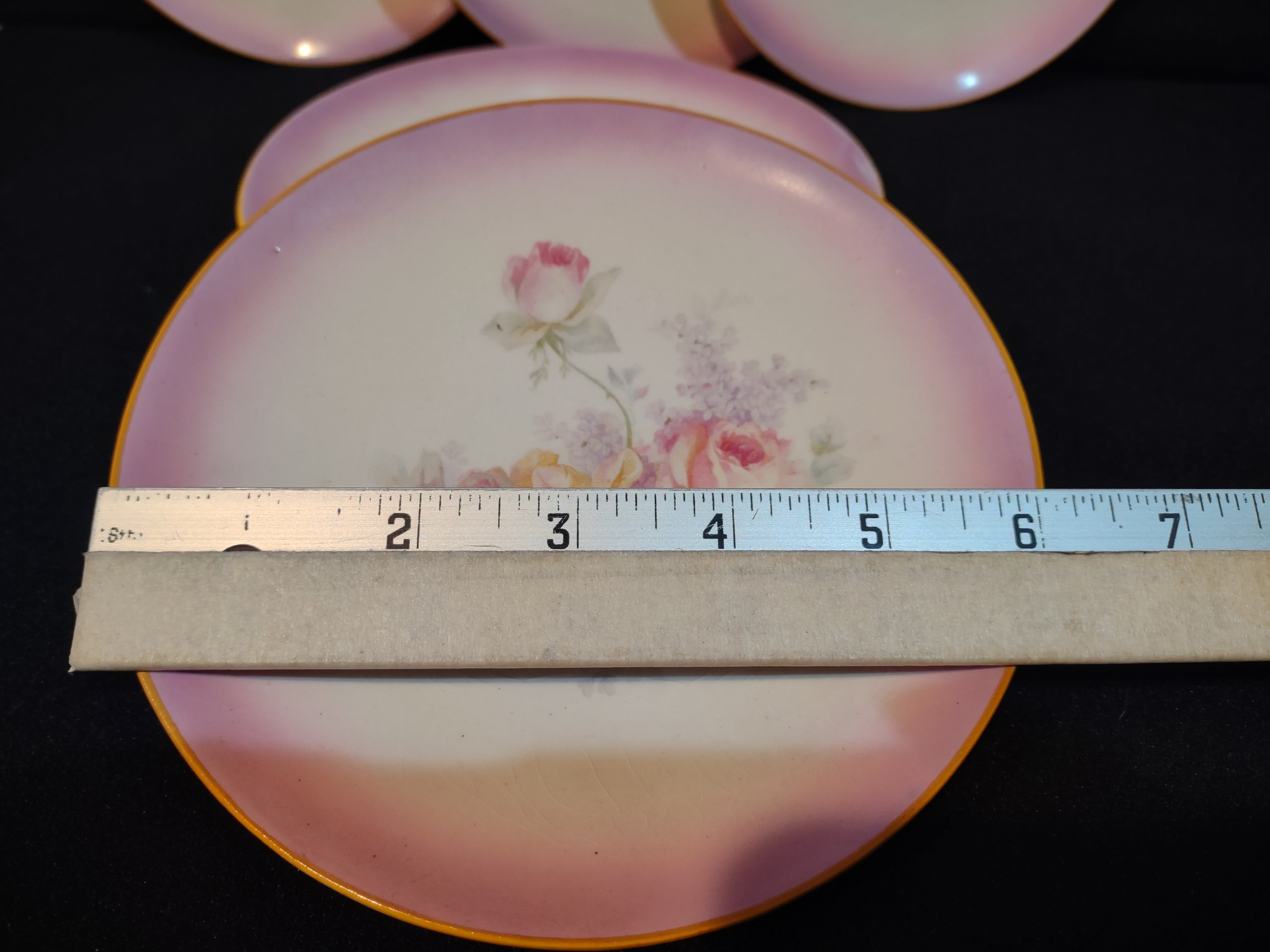 Vintage Farmhouse Cottage Pink Roses Dessert Plate CRAZING x 6 (lot 5392)