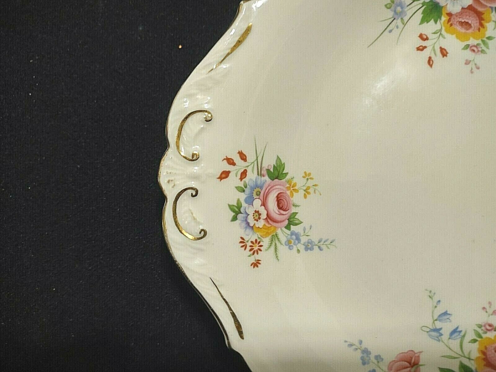 Paragon Fine Bone China Serving Cake Plate Platter Rose Design White Gold (lot 013)