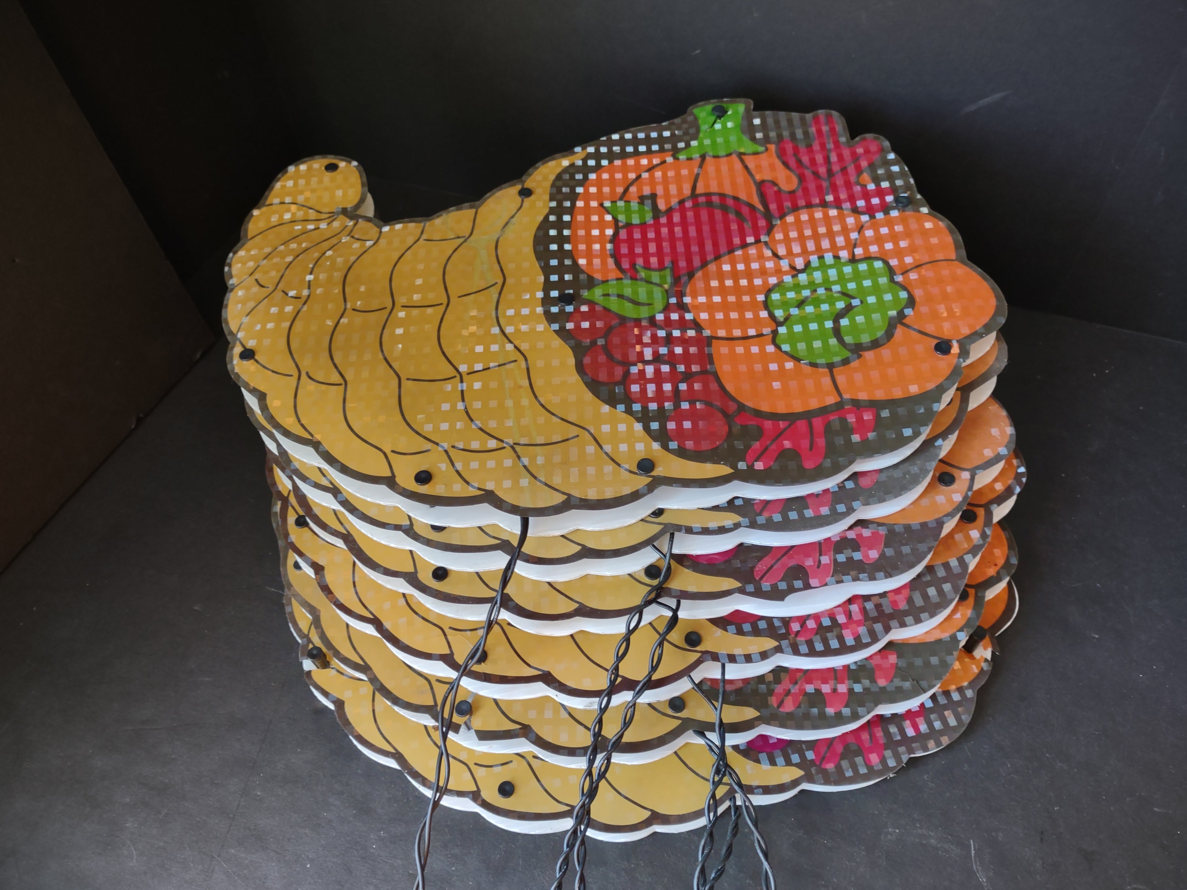 Thanksgiving Cornucopia x 6 Holographic Light Up Window IMPERFECT (lot 3276j)
