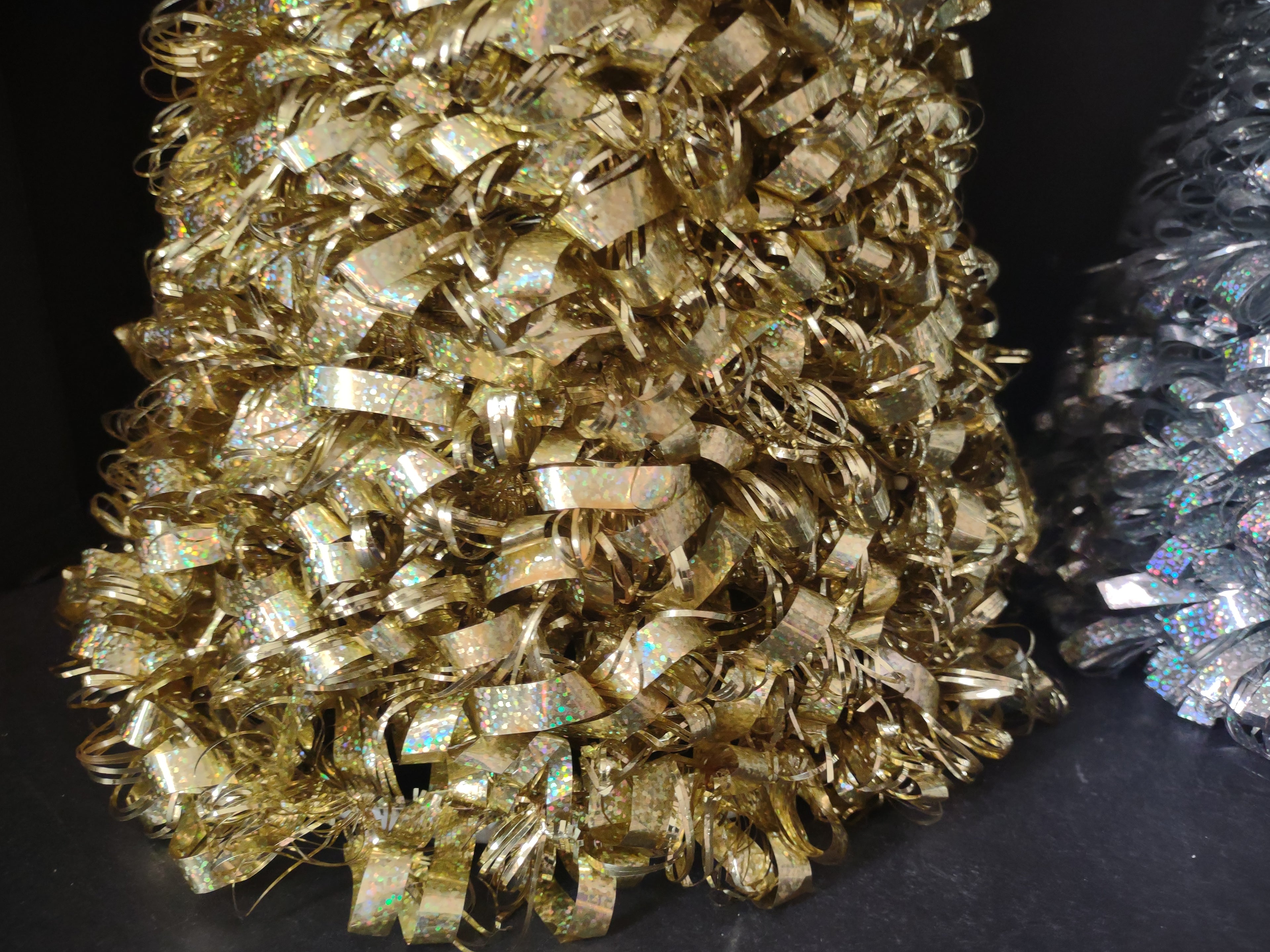 Holographic Tinsel Cone Tabletop Christmas Tree Gold Silver 19" (lot 3178)