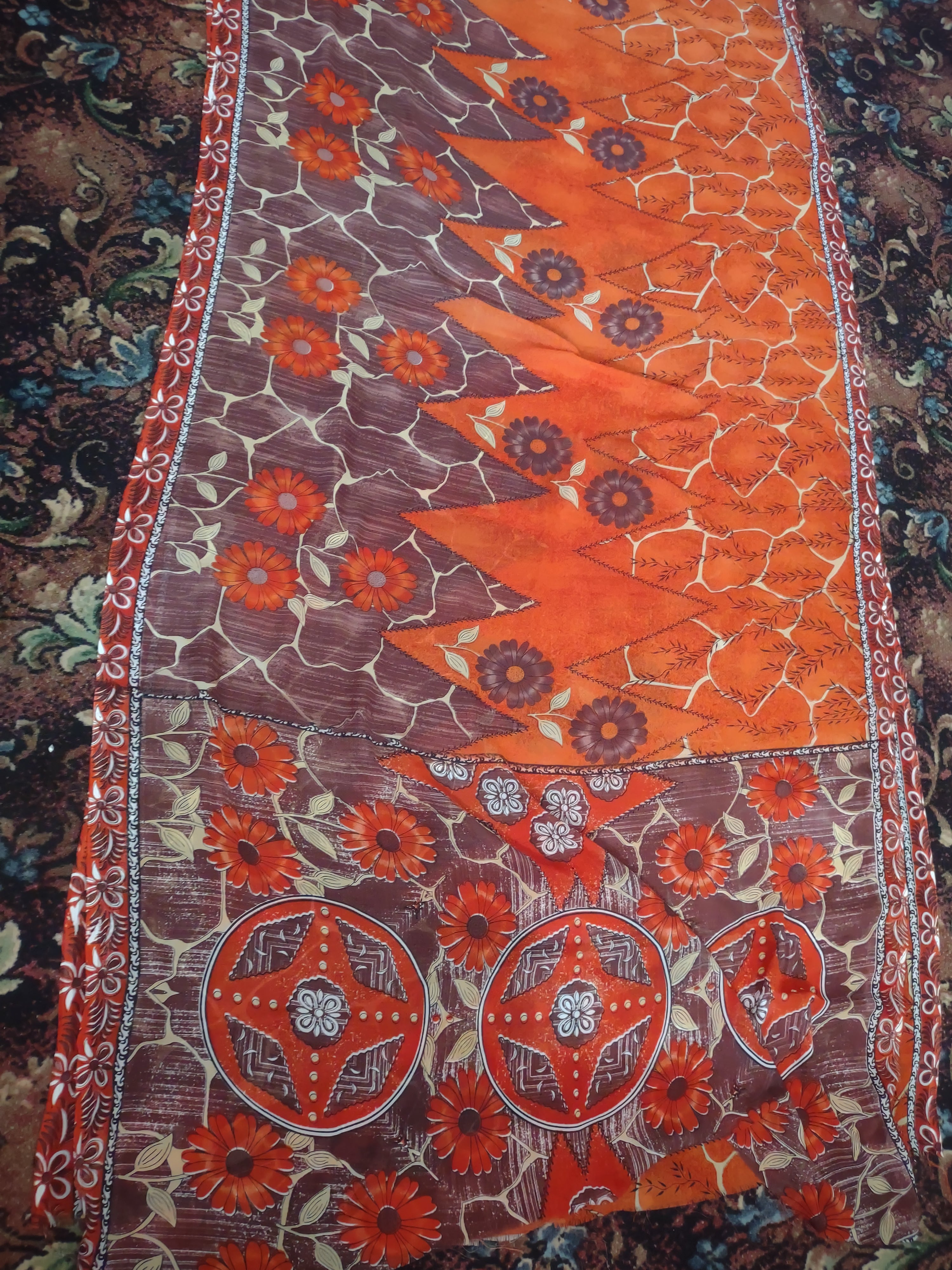 Thanksgiving Fall Material Fabric Orange Floral 5 yrd 44" wide (3094)