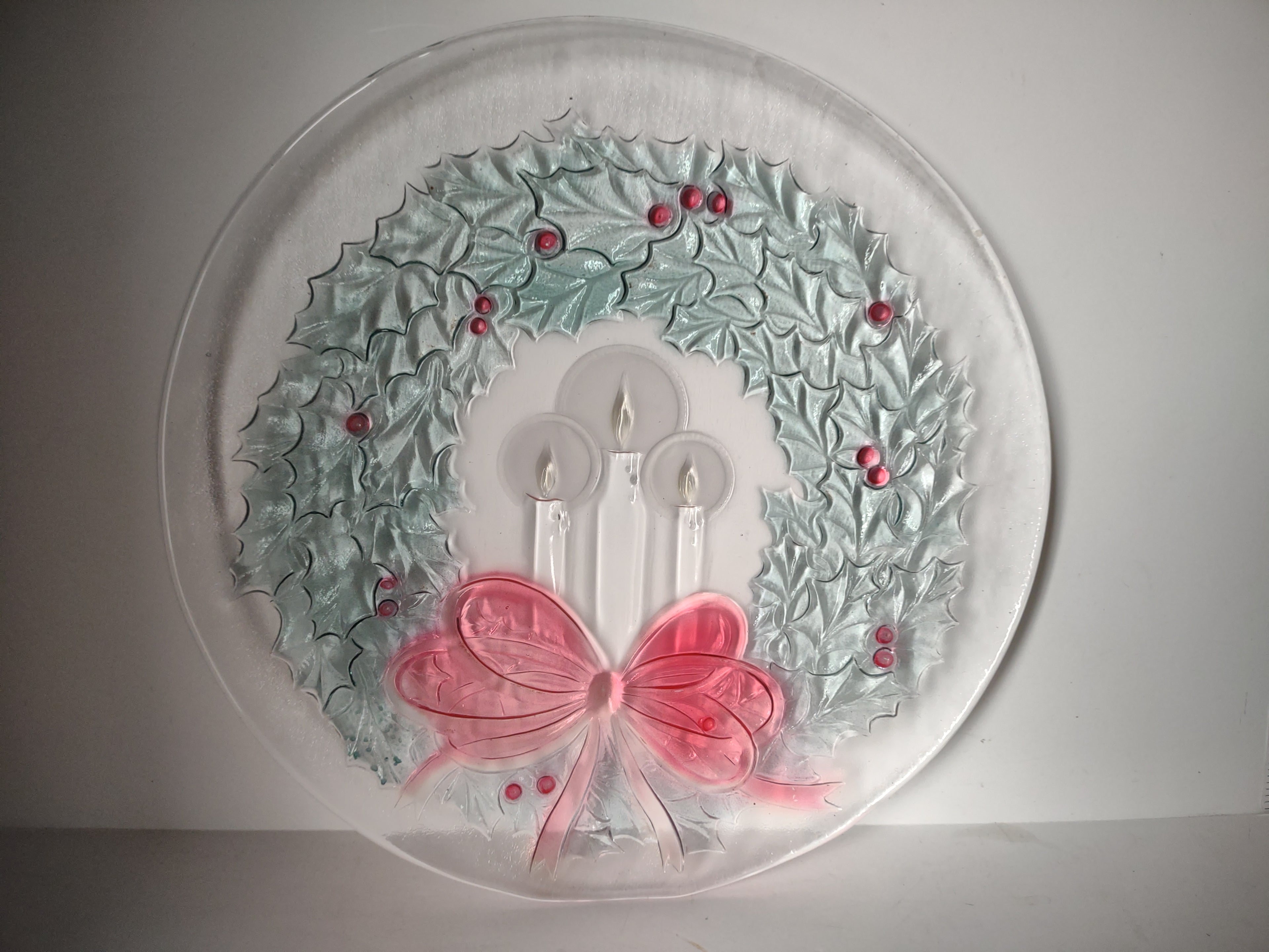 Christmas Wreath Candle Glass Plate Platter LE Smith 13" (lot 2786c)