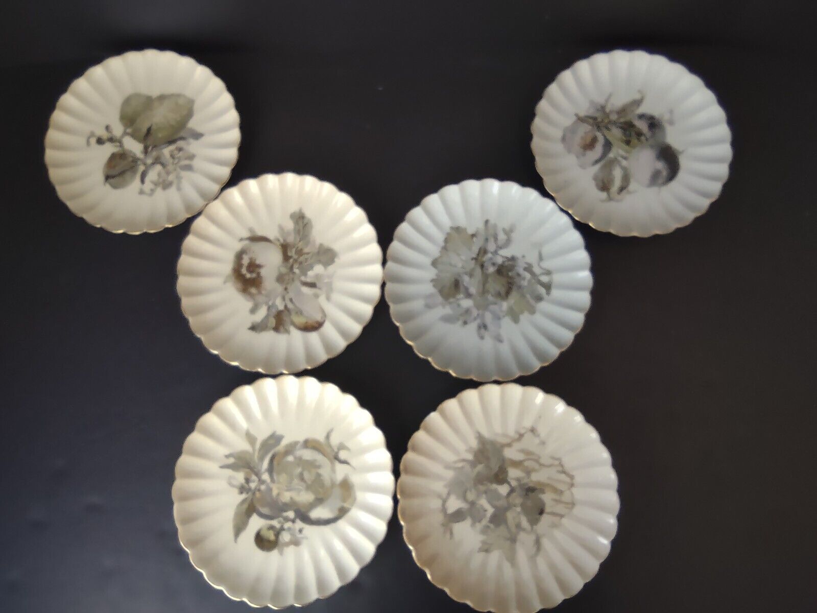 6 x Vintage Limoges France Dessert Dish Fruit Grape Decor Pastel Color (lot 433)