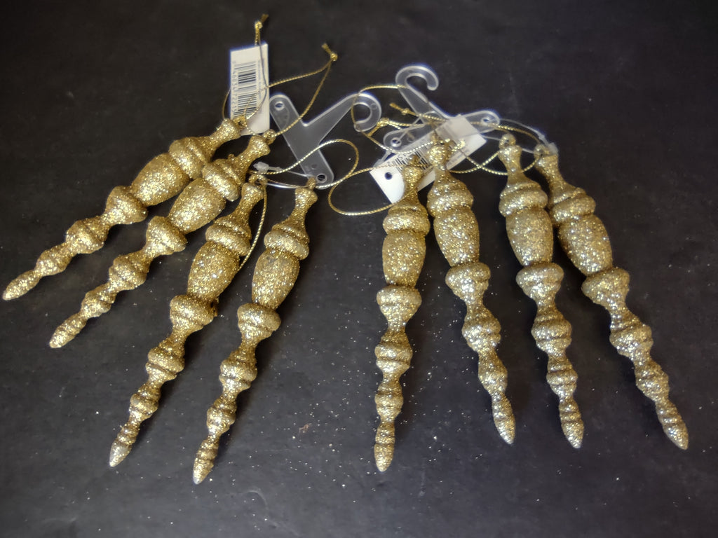 Set of 12 Christmas Ornaments Icicles Golden Sparkly (lot 1750 )