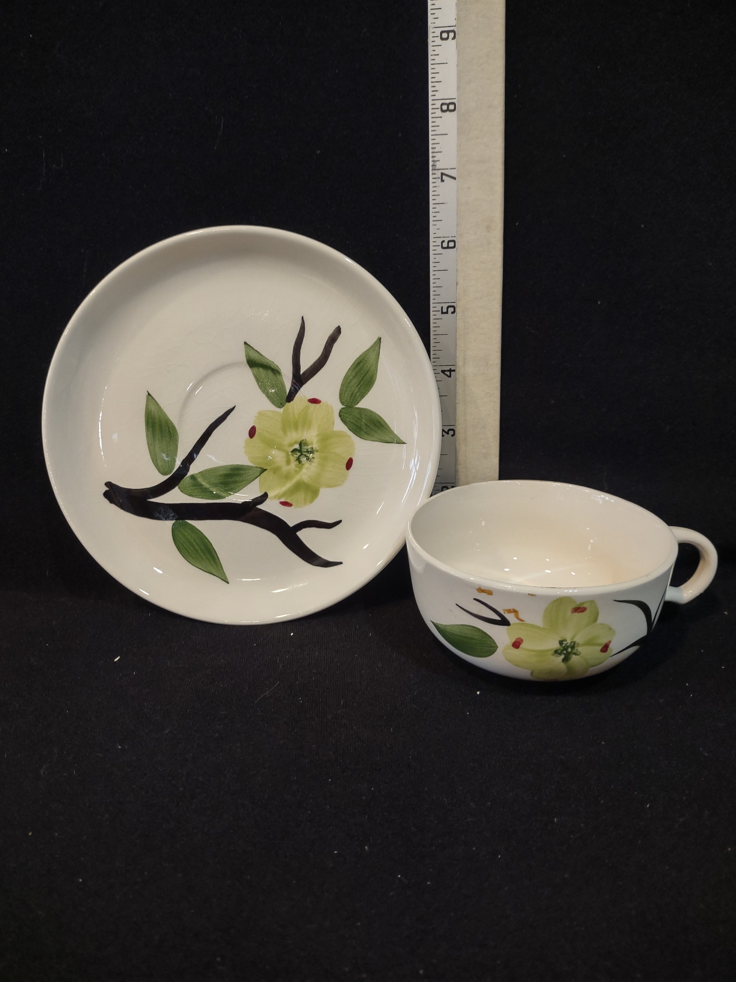 Vintage Dixie Dogwood Pattern Tea Cup Saucer Set Of 3 IMPERFECTIONS (Lot 4259)