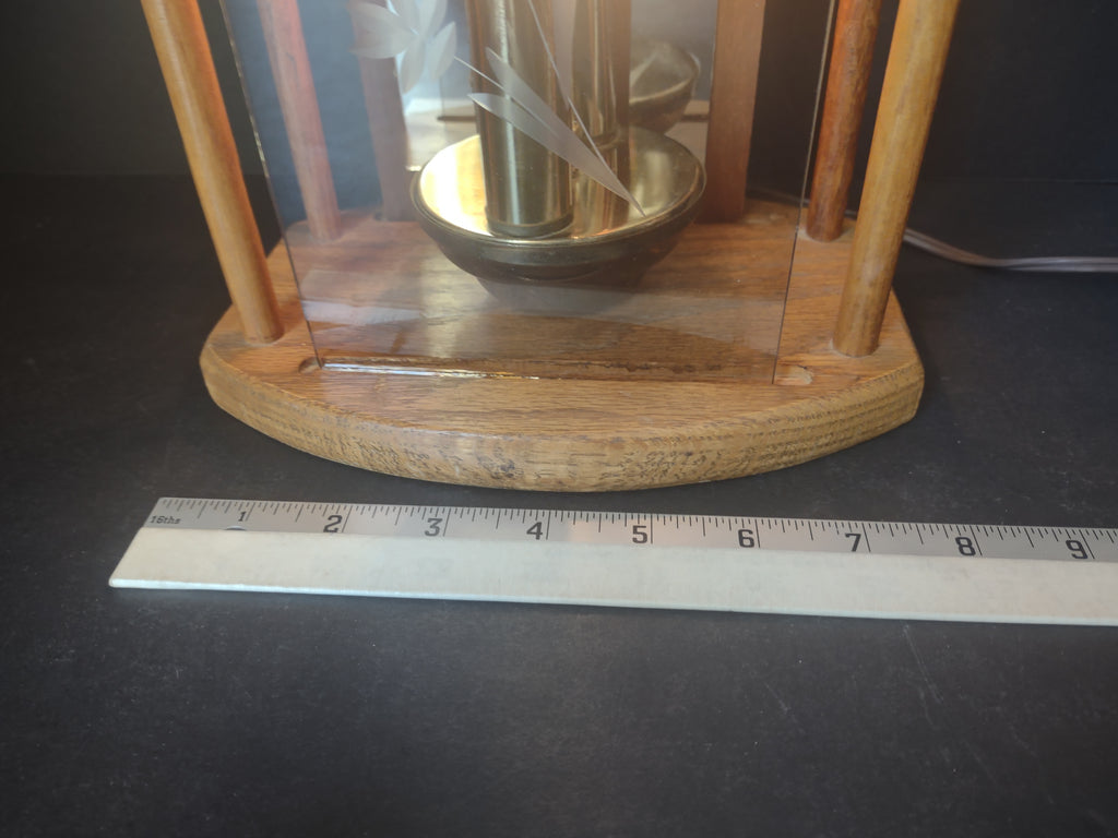 Vintage Retro Wood Table Lamp Etched Glass (lot 1745)