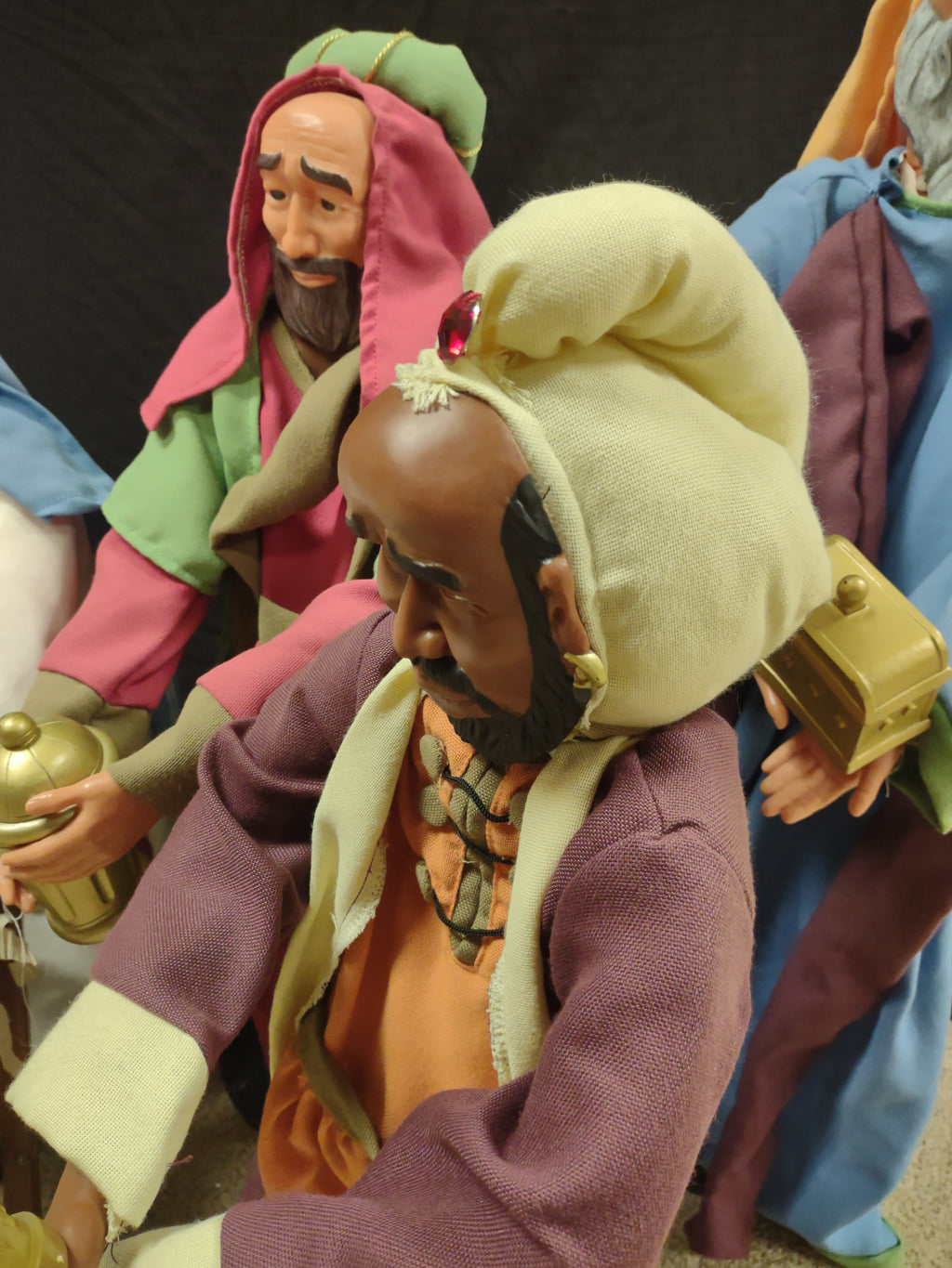 Vintage Christmas Nativity Set Cloth Mary Joseph Wise Men Baby 30" (Lot 1300)