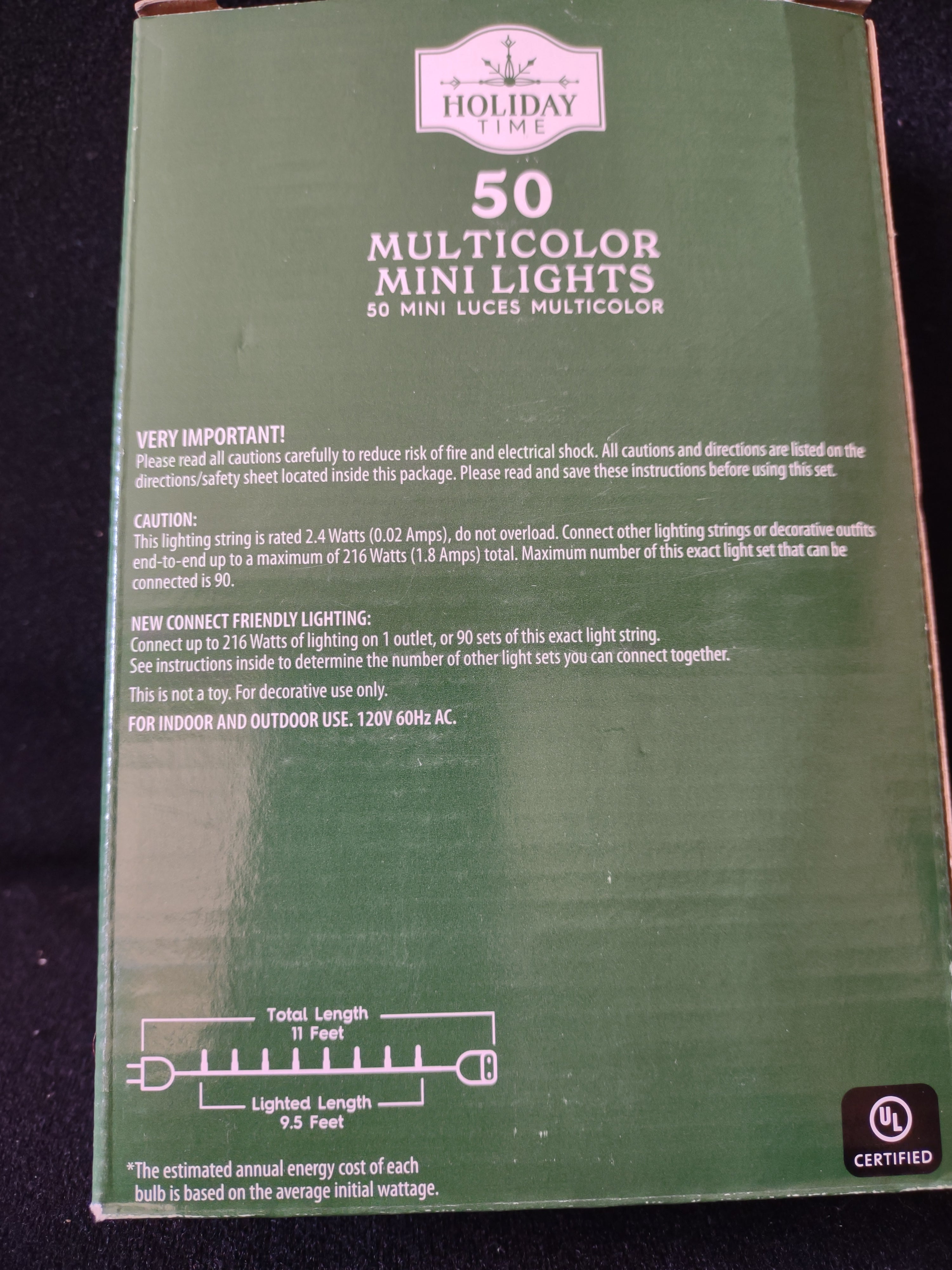 Christmas LED 50 Mini Lights Indoor Outdoor 2 Warm White 2 Multicolor (Lot 4289)