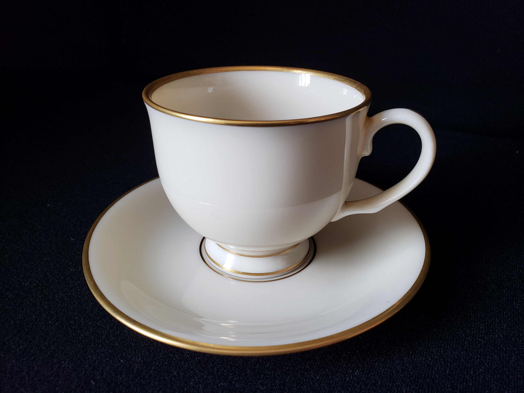 Vintage Lenox Mansfield White Gold Band Tea Cup with Saucer (lot 1935)