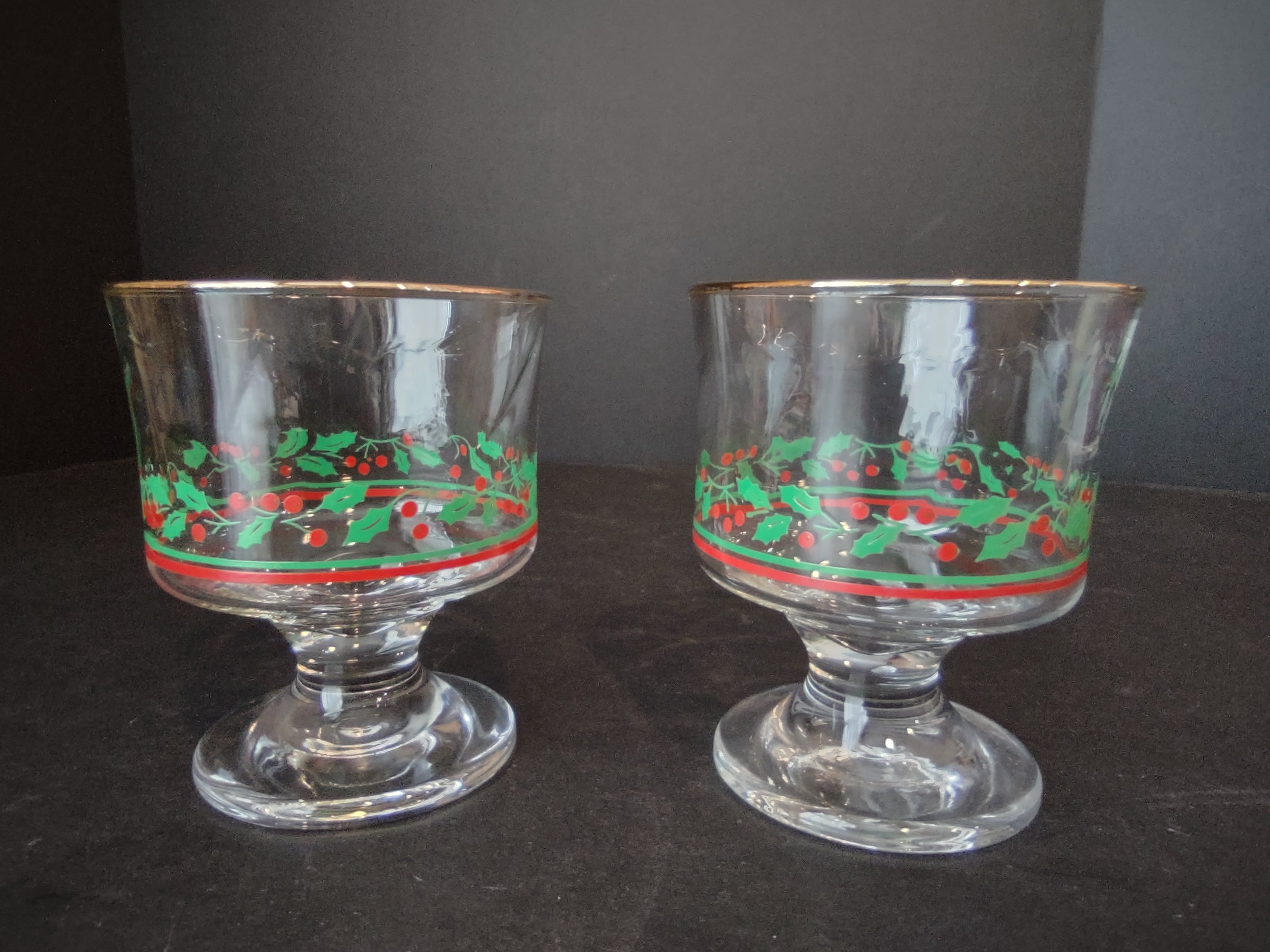 Christmas Glass Libbey Holly Water & Arby Dessert Parfait (lot 1209)