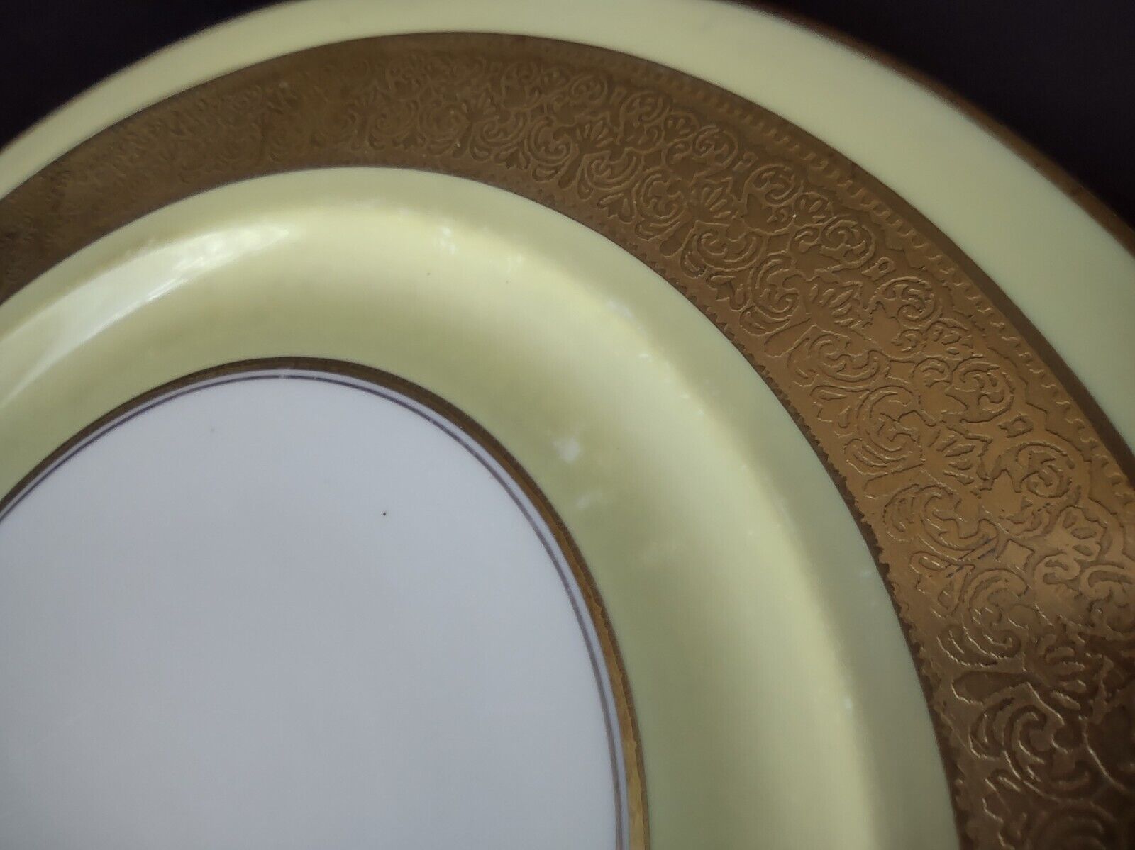 Haviland USA Heavy Ornate Gold Trim Yellow Dinner Charger Plate 10-7/8" (lot 721