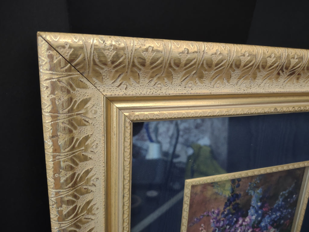 Randomlane Bouquet of Roses Delphinium Golden Navy Wall Design (lot 2626c)
