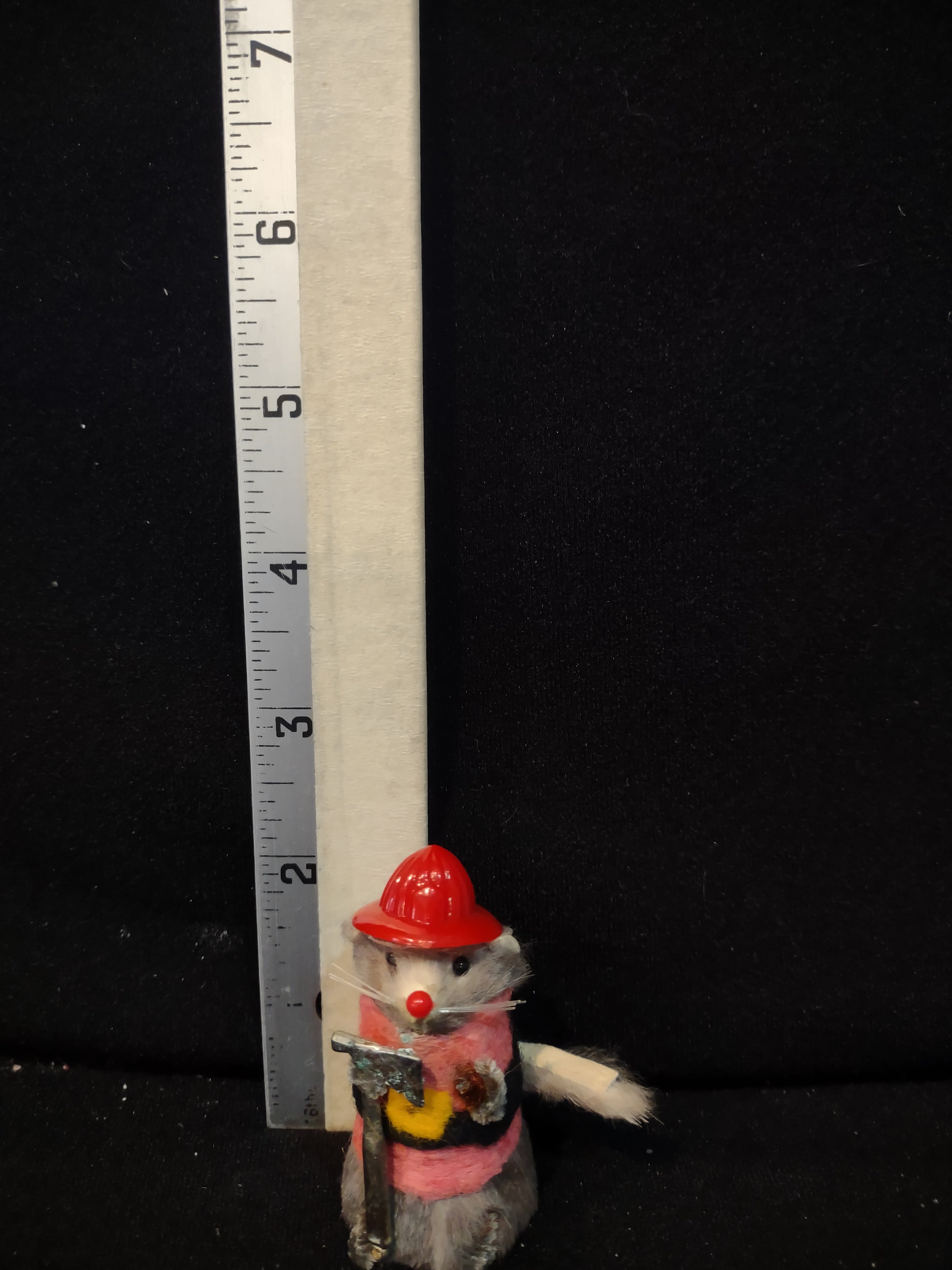 Vintage Original Fur Toy Fireman Mouse West Germany Real Fur (Lot 3959)