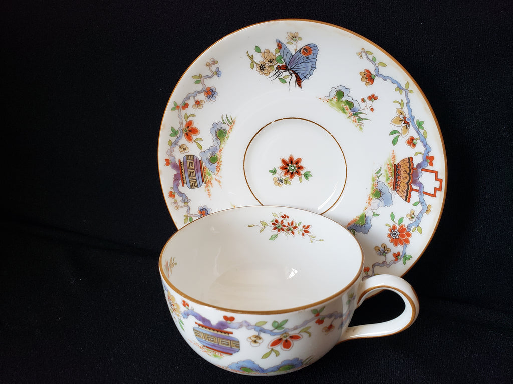 Vintage Royal Worcester Black Higgins Seiter Butterfly Tea Cup Saucer (lot 2120)