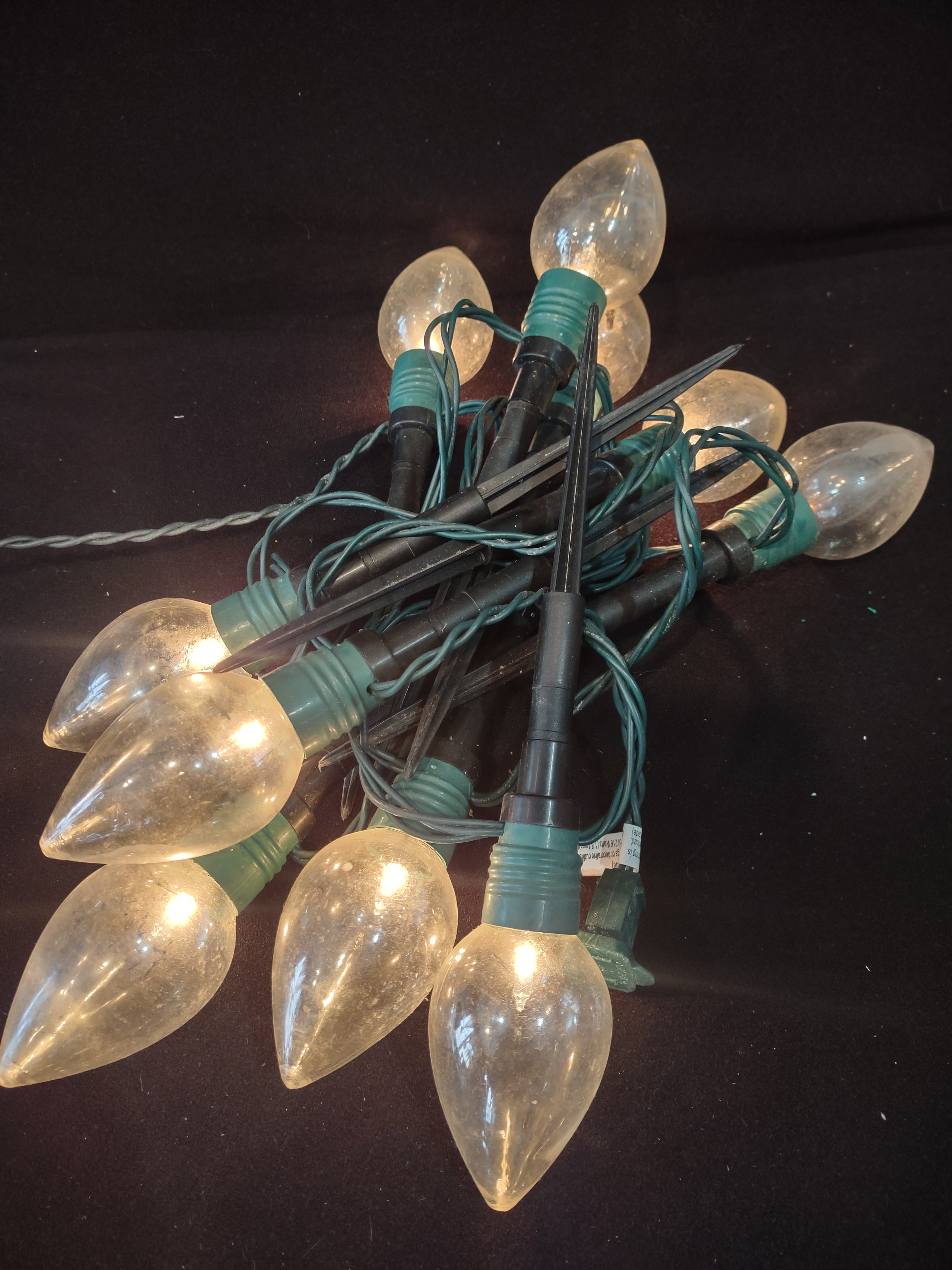 Christmas Pathway String Stake Lights 7 Ft 10 Lights Large Clear Bulb (lot 3286