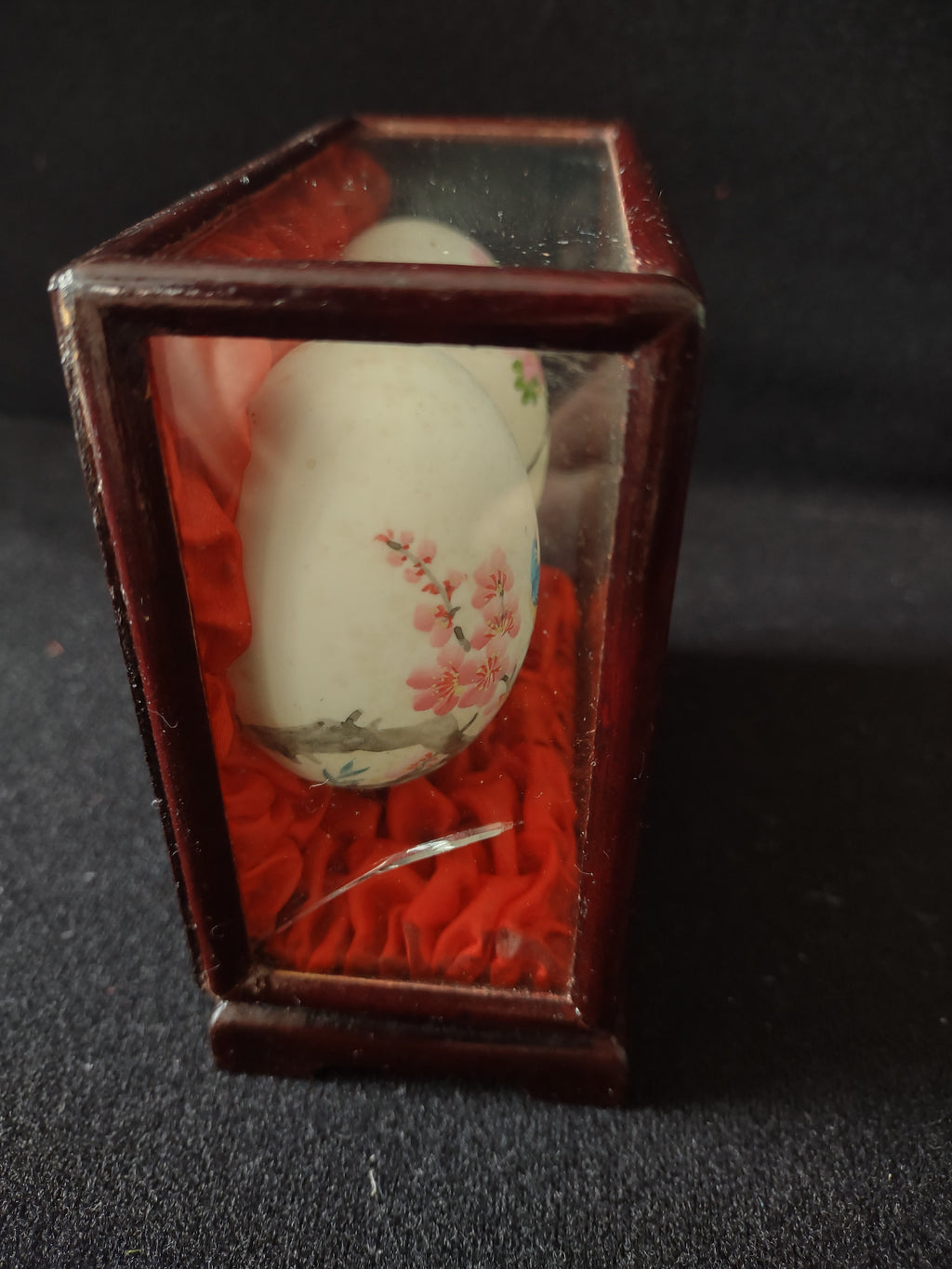 Vintage Hand Painted Oriental Easter Eggs Glass Wood Display IMPERFECT (Lot 5065