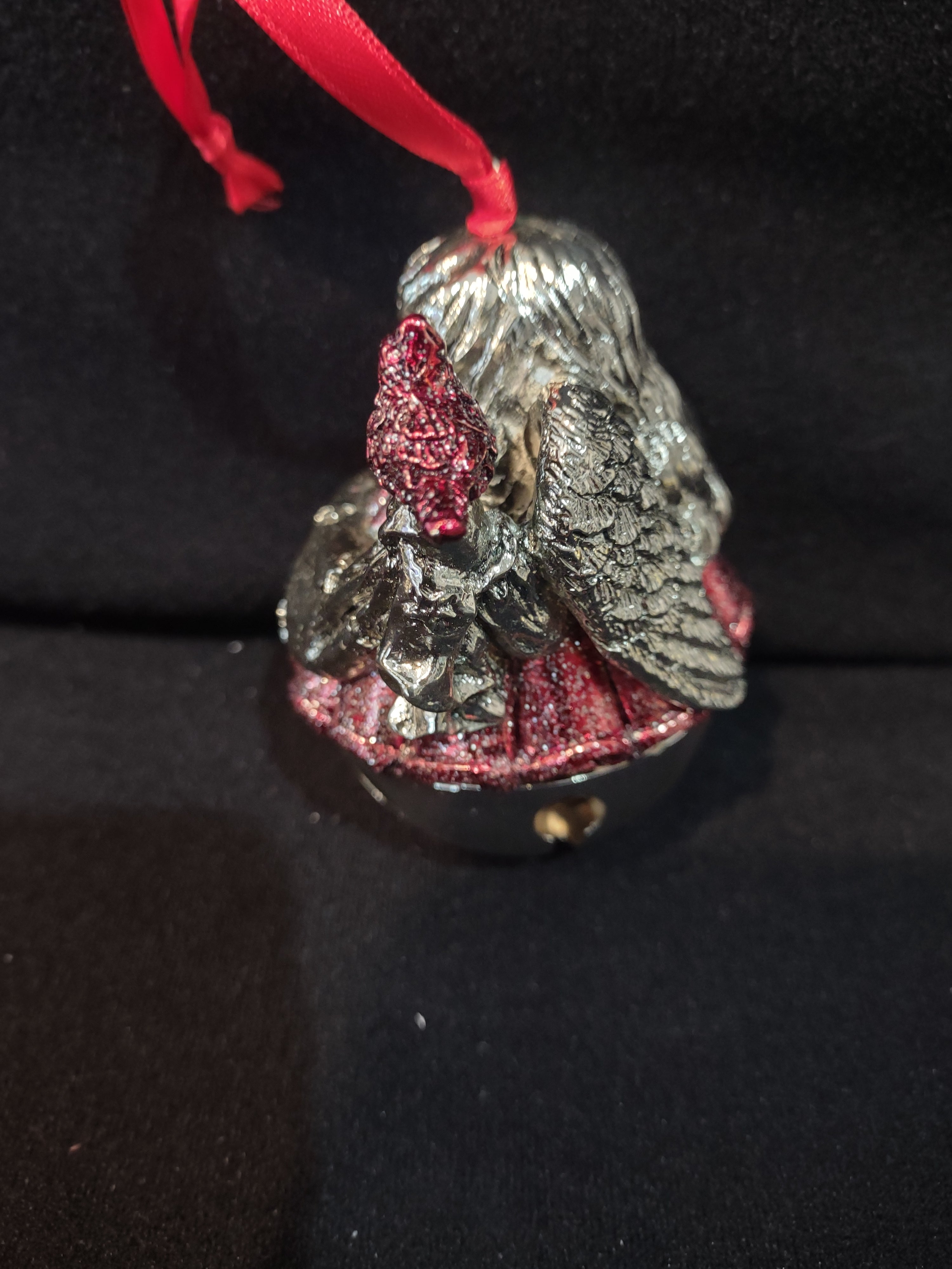 Christmas Silver Plated Angel Bell Ornament Red Robe Cardinal (Lot 4093)