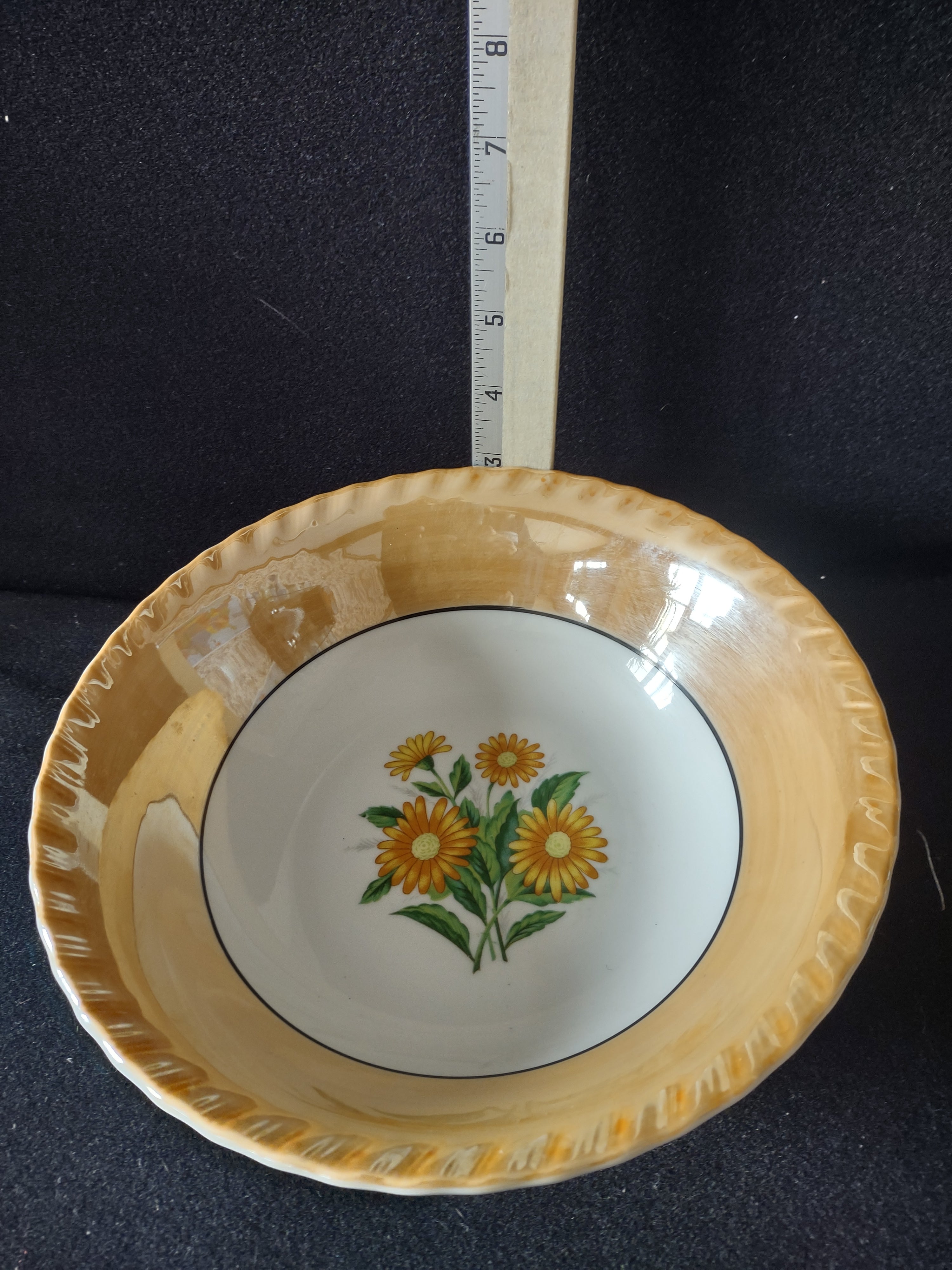 Vintage 9 " Lusterware Bowl Orange Yellow Flower Joemen Japan (Lot 5049)