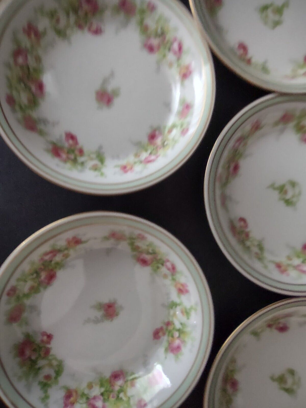 Coronet Limoges France 5 x Bowl 5-1/4" Mint Band Gold Trim Pink Rose (lot 552)