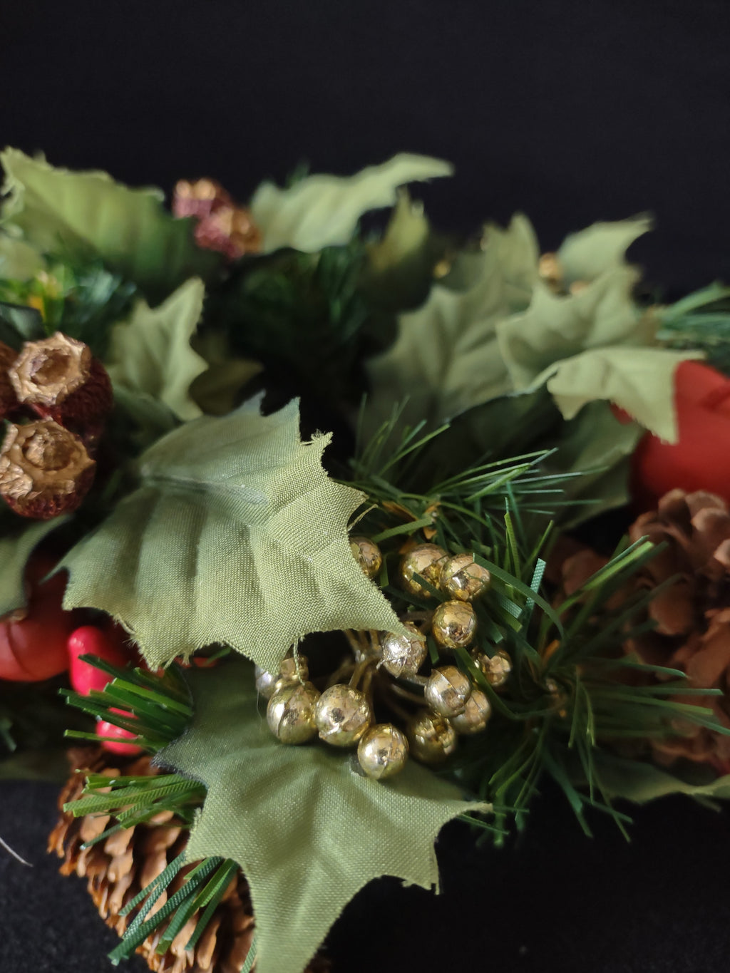 Vintage Christmas 10" Candle Ring Fruit Pinecone 3" Opening (Lot 4773)