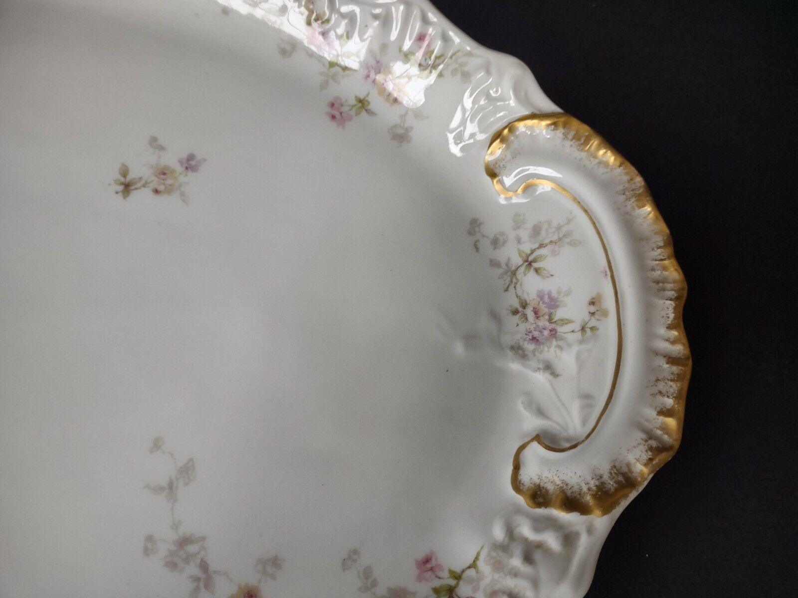 Haviland Limoges Gold Handle Pink Purple Rose Serving Platter 16" (lot 339)