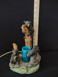 Vintage Dimmer Lighted 3 Bears Fishing Blue Lamp (Lot 3607t)