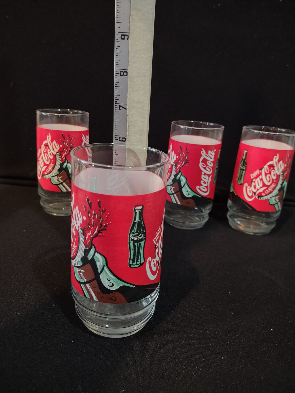 Vintage Enjoy Classic Coca-Cola Drinking Glass x 4 Red Design (lot 5413)