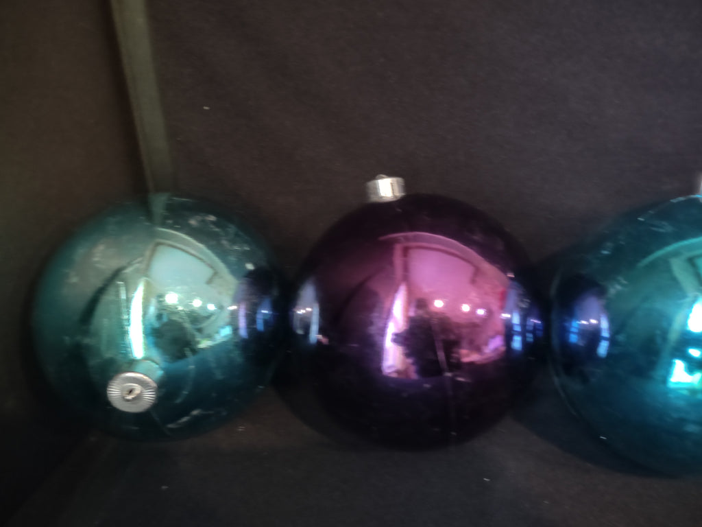 Set of 4 Christmas Ornaments Ball Blue Purple 6" IMPERFECT (lot 1572)