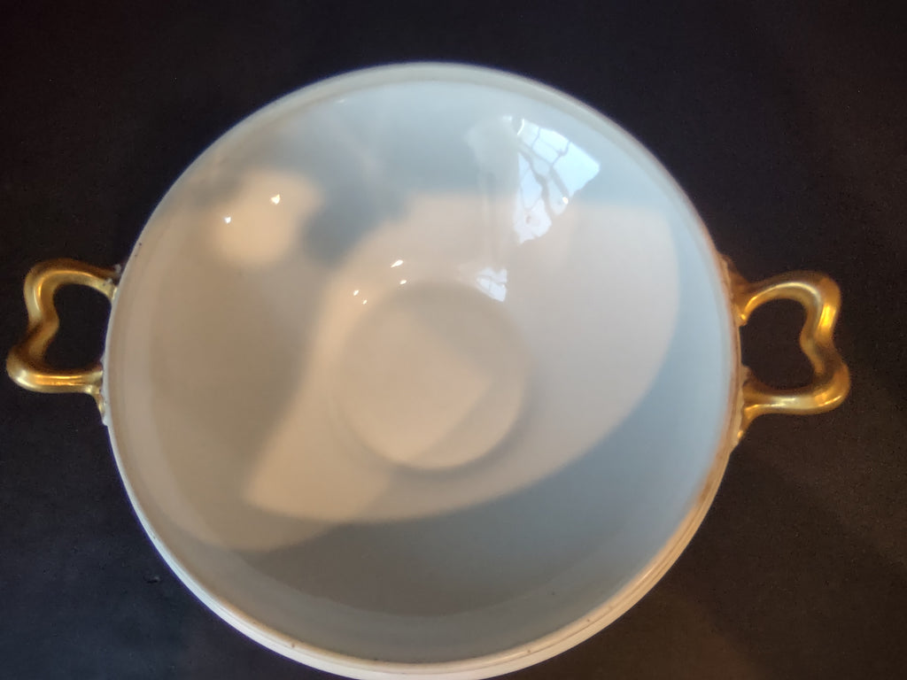 Wm. Guerin Limoges Round Serving Tureen NO LID White Gold Trim (lot 1079)