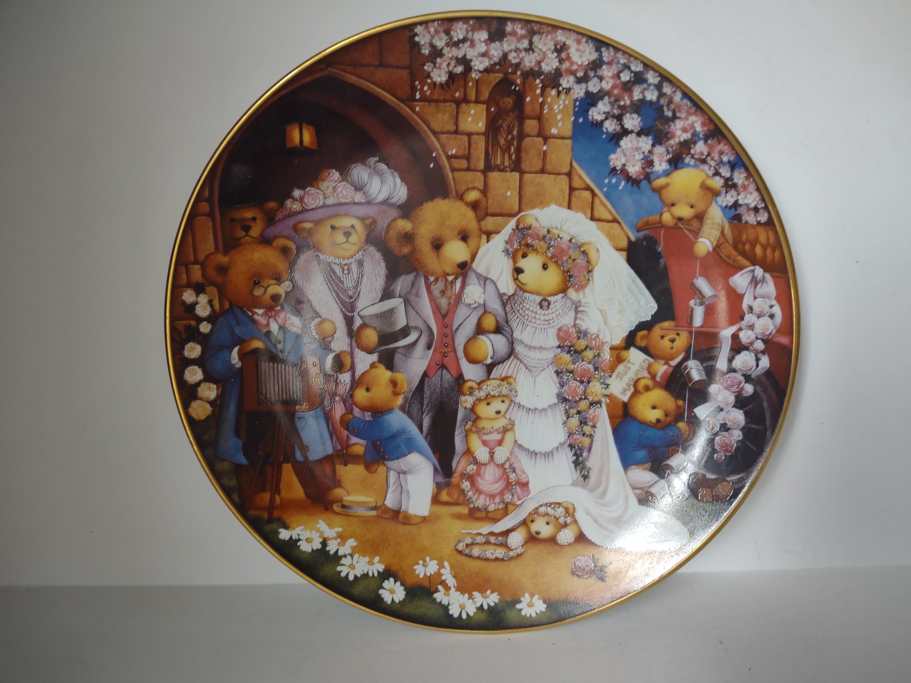 Vintage Wall Plate Franklin Mint Teddy Bear Wedding (lot 2787c)