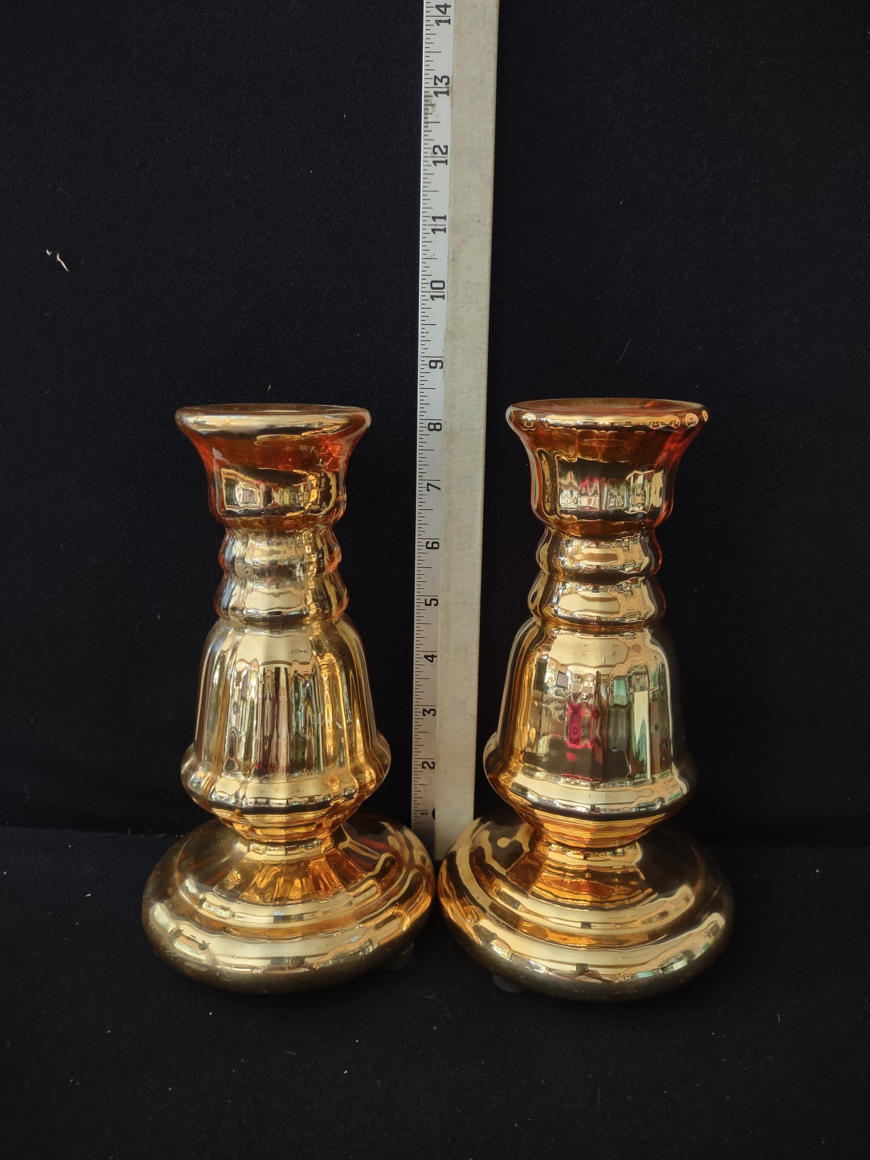 Vintage Gold Glass Taper Candle Holders (Lot 3919)