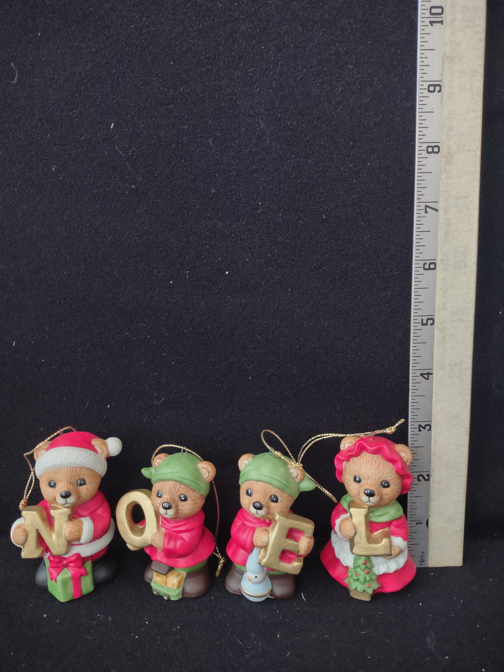 Vintage Homco Christmas Noel Bear Ornaments Set Of 4 (Lot 3733)