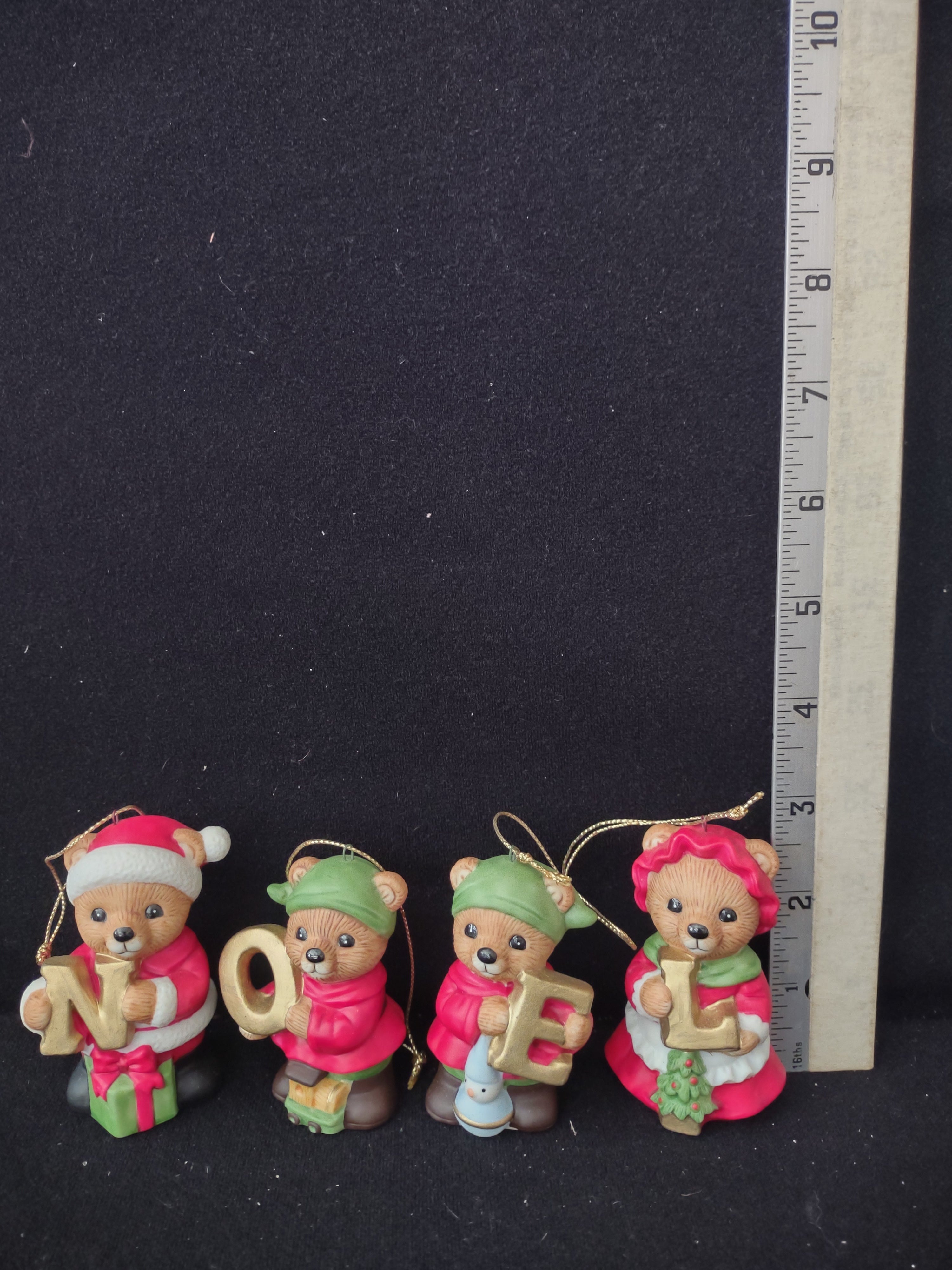 Vintage Homco Christmas Noel Bear Ornaments Set Of 4 (Lot 3733)