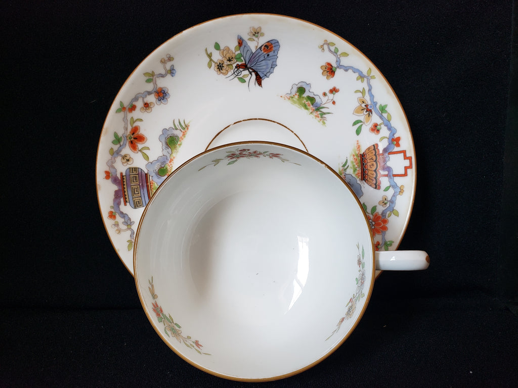 Vintage Royal Worcester Black Higgins Seiter Butterfly Tea Cup Saucer (lot 2120)