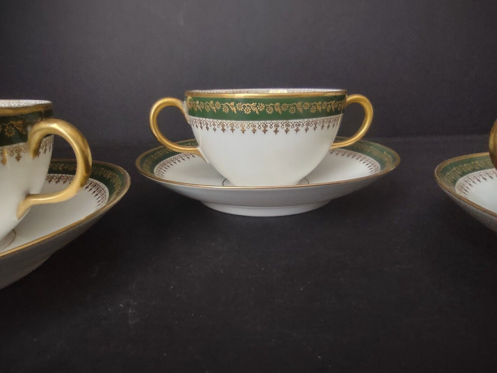 GDA LimogesFrance Gold Trim Green 2 Handle 5 x Bouillion Cup & Saucer (lot 612)