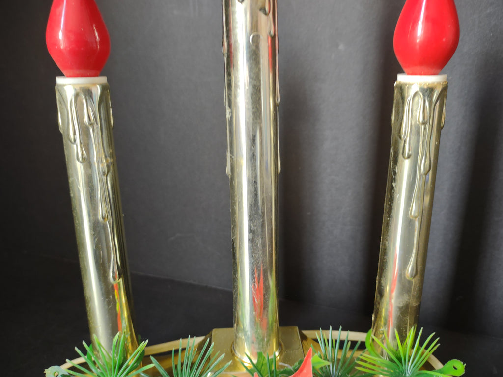 Vintage Candelabra Electric Drip Candle Christmas Golden 3 Lights (lot 2344)