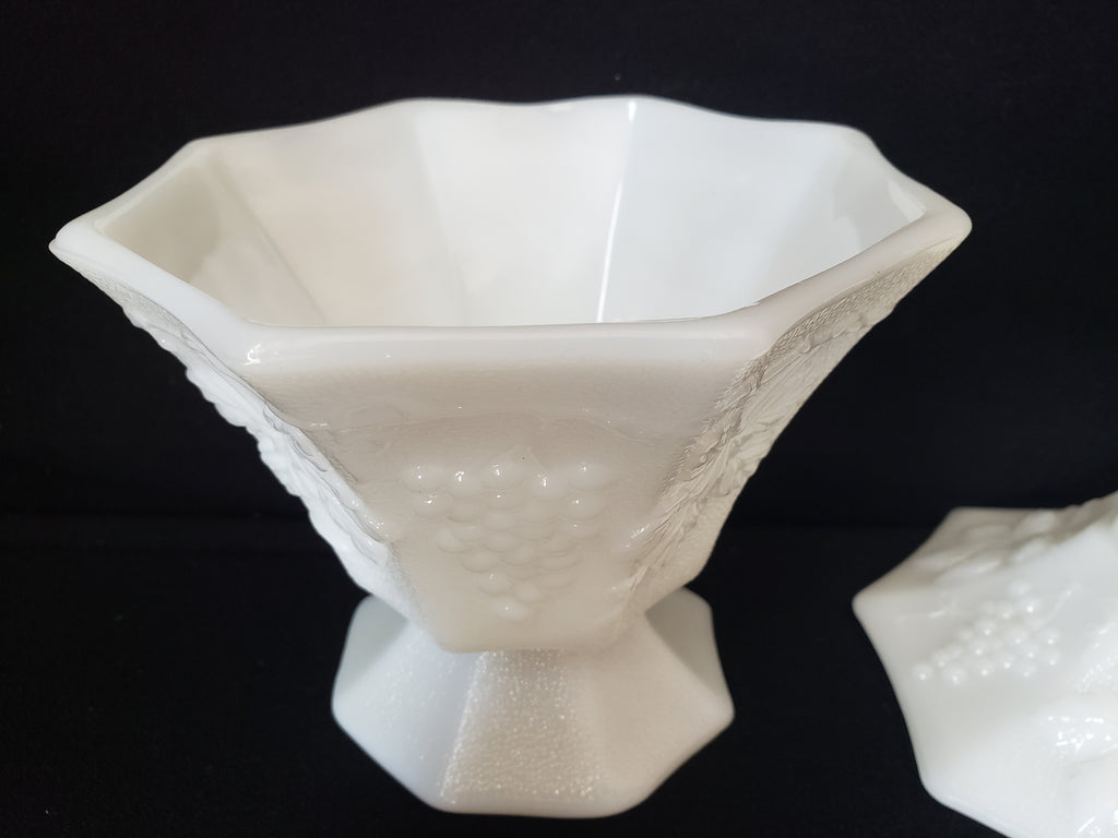 Vintage Milk Glass Candy Container Grape Design with Lid (lot 2219)