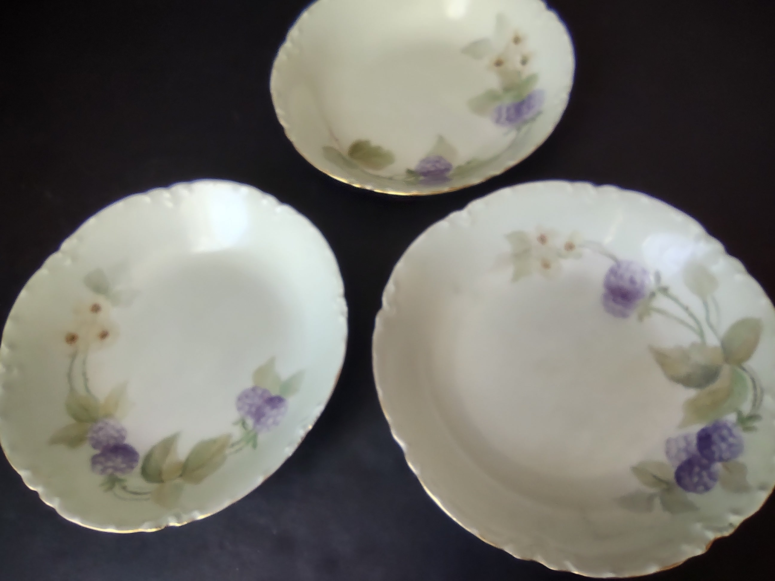 Haviland Limoges French Cottage Shabby Chic 3 x Blue Berry Bowl 5" (lot 1098)