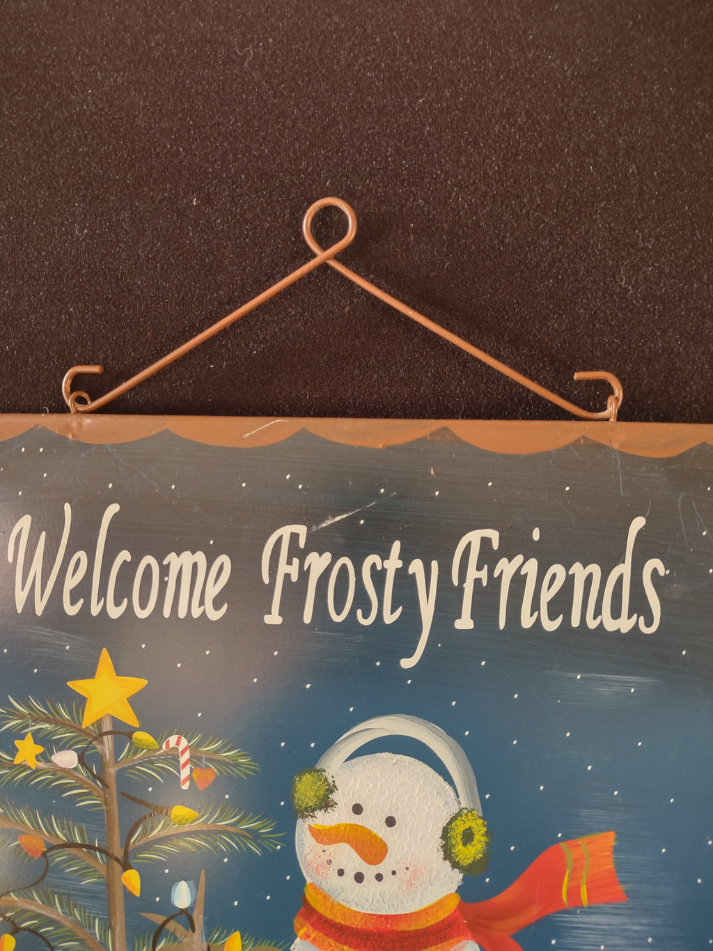 Christmas Painted Snowman Tree Welcome Frosty Friends Wall Hanging (Lot 4615)