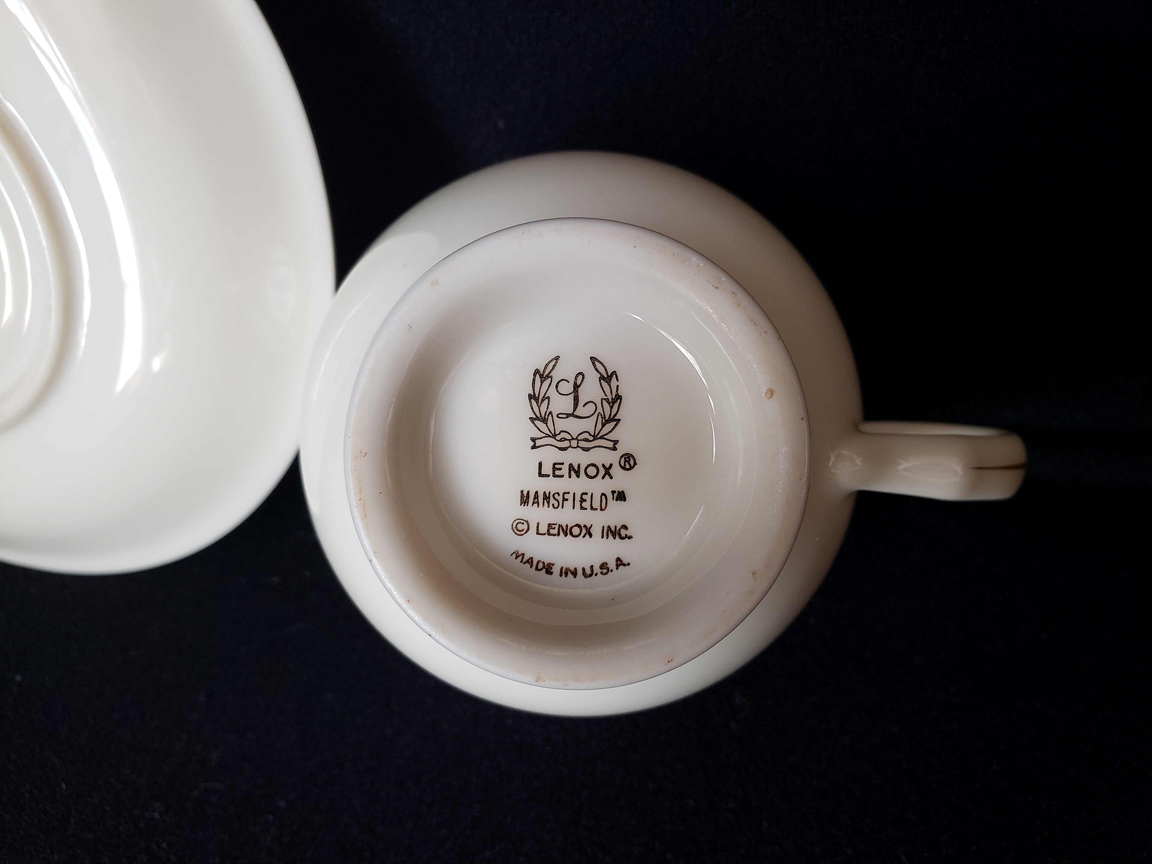 Vintage Lenox Mansfield White Gold Band Tea Cup with Saucer (lot 1935)