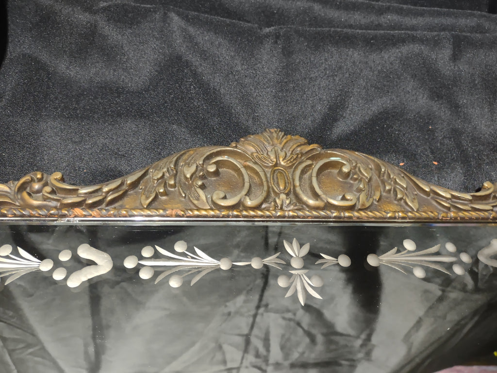 Antique Nurre Mirror Etched 3 Panel Hand-Carved Wood Frame (lot 5032)