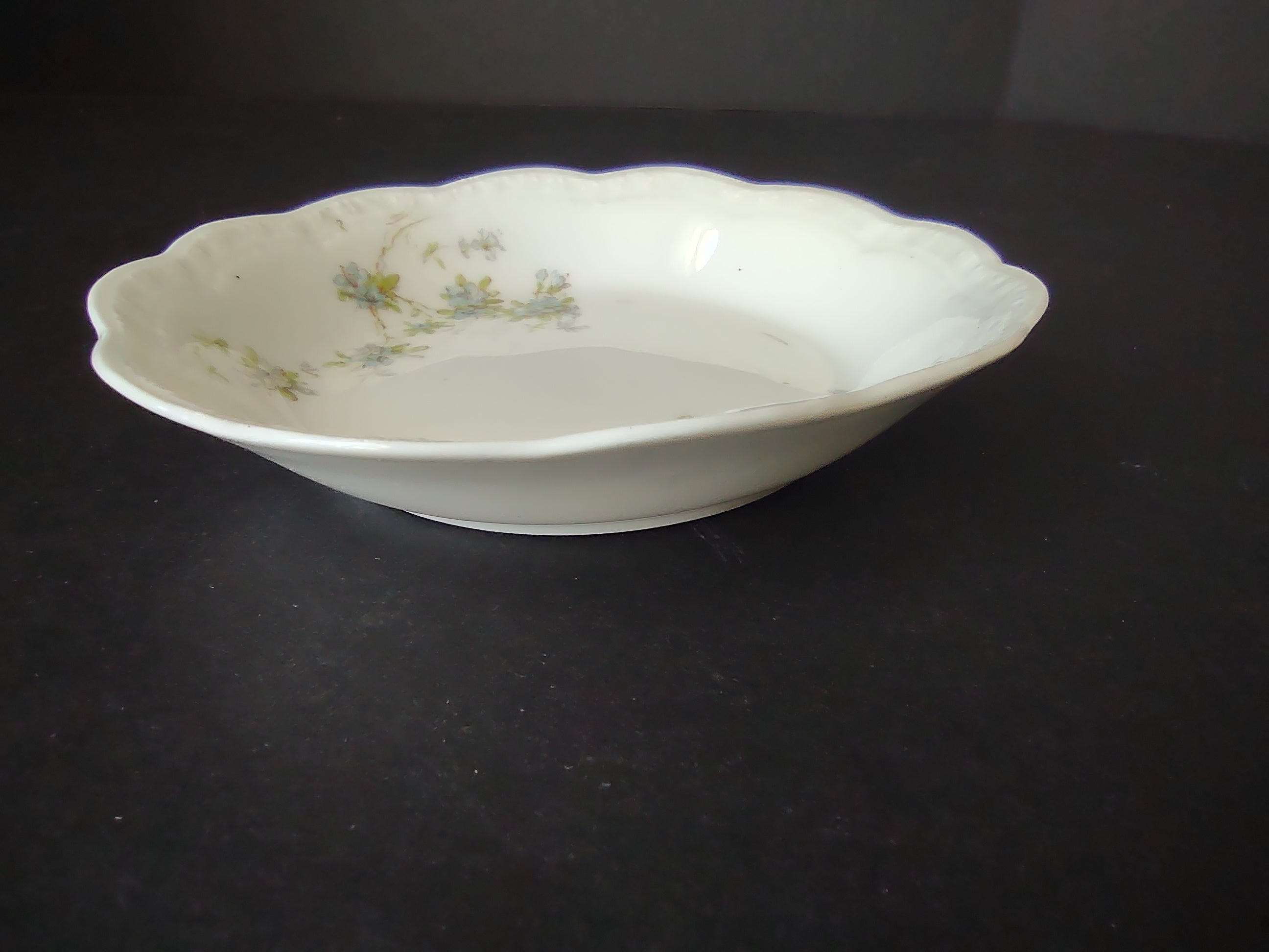 A L Limoges French Cottage Shabby Chic Blue Flower Cranberry Bowl 5"(lot 1097)