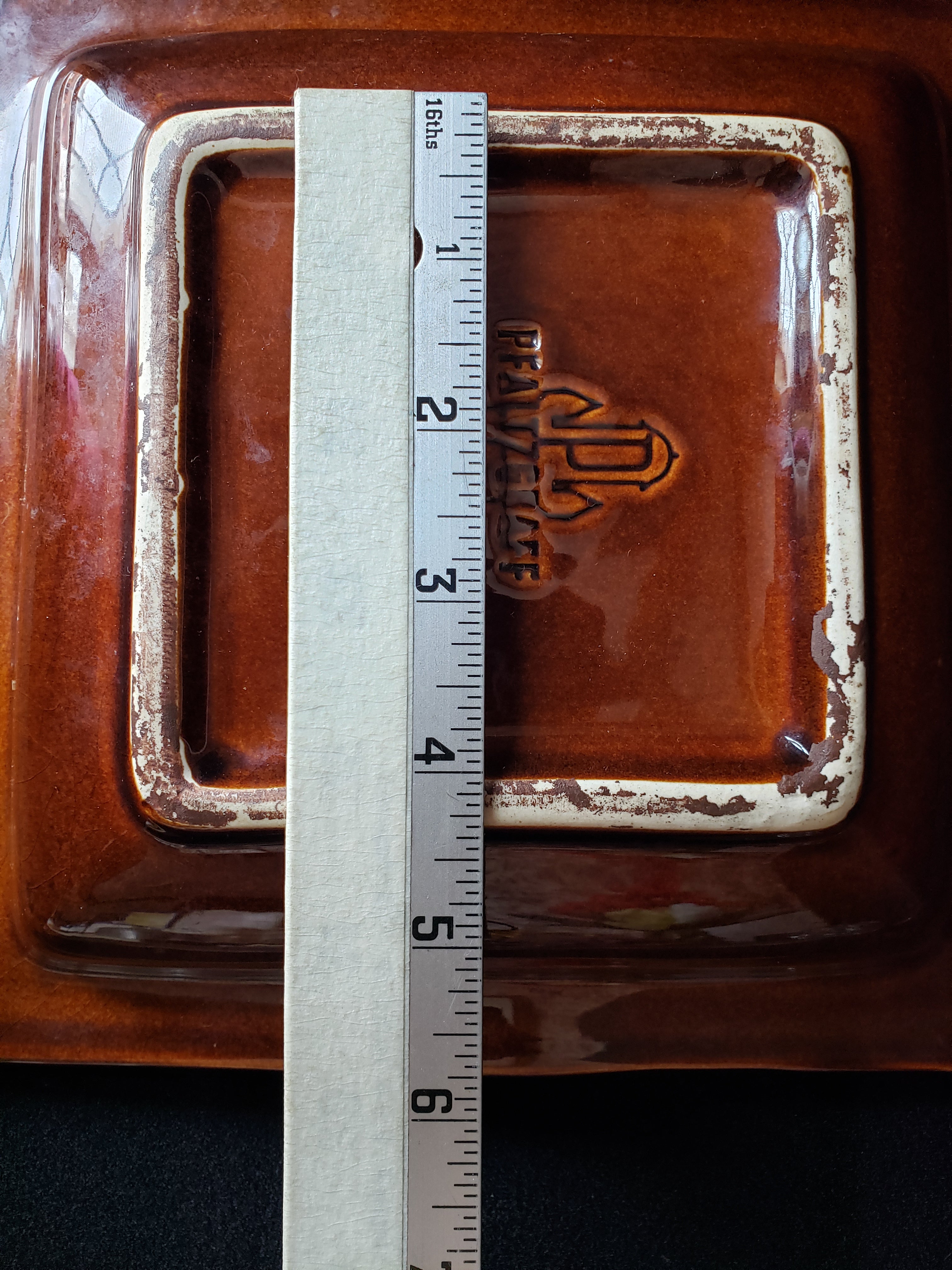 Pfaltzgraff USA Brown Drip Glaze Vintage Cigar Ashtray 8" Square (lot 2147d)