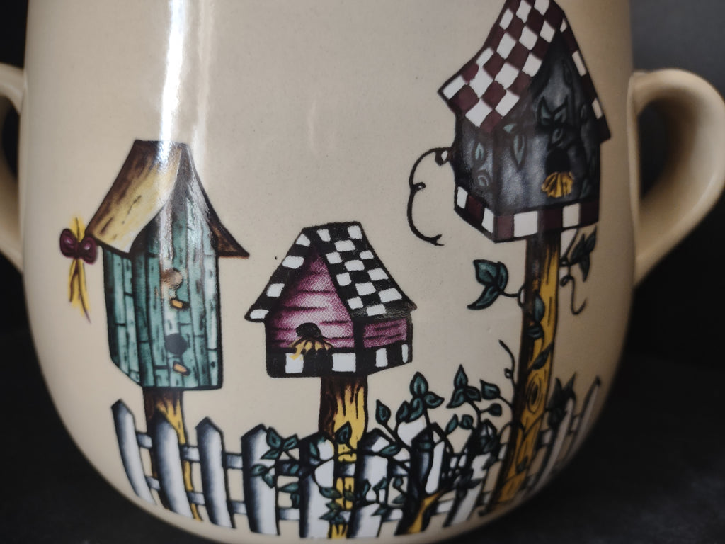 Home and Garden Party Stoneware Birdhouse Bean Pot Cookie Jar Handles (lot 2934c)