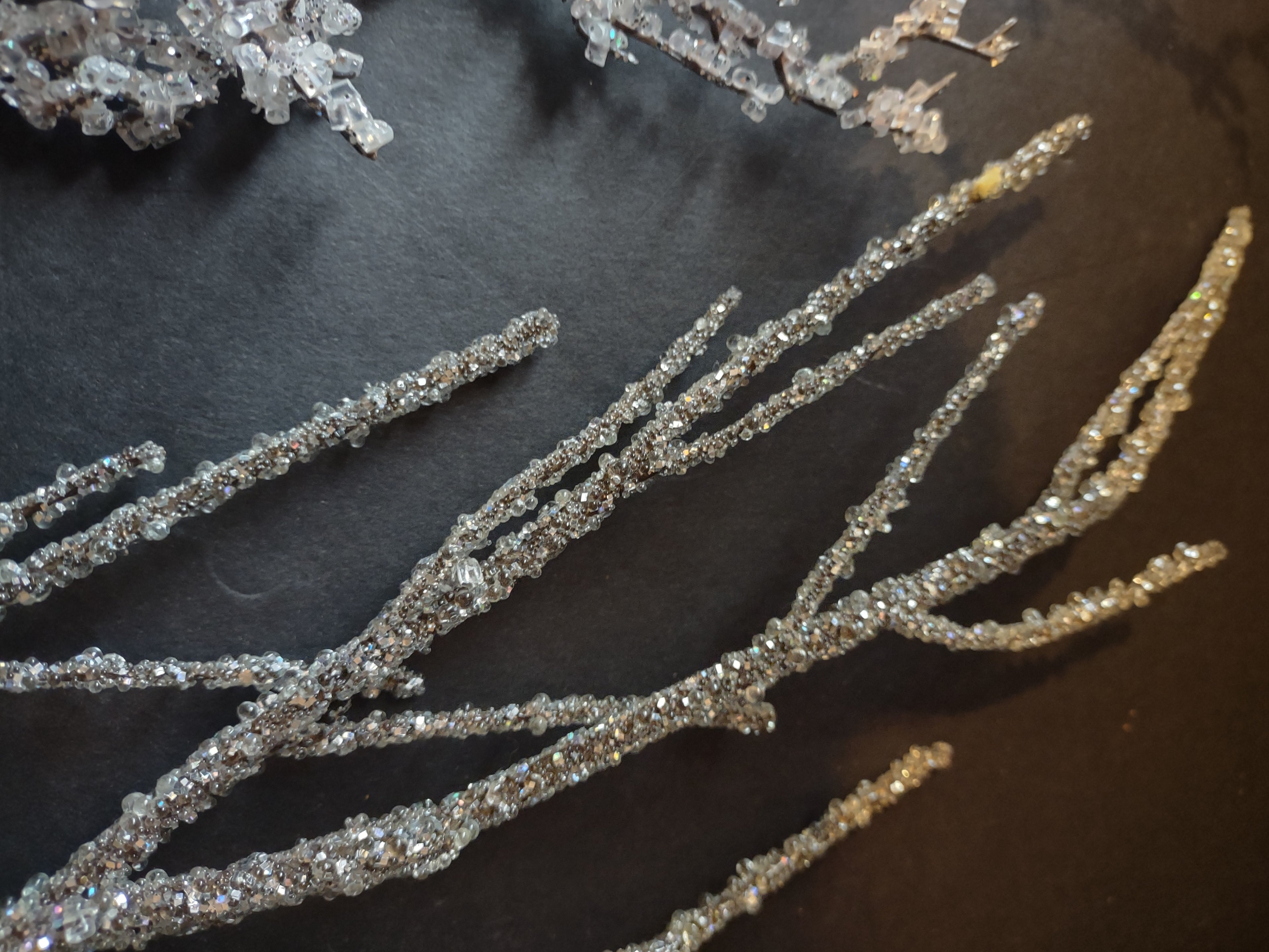 Christmas Decorations Gold Ting Ting Angels Iced Crystal Twigs (lot 1456)