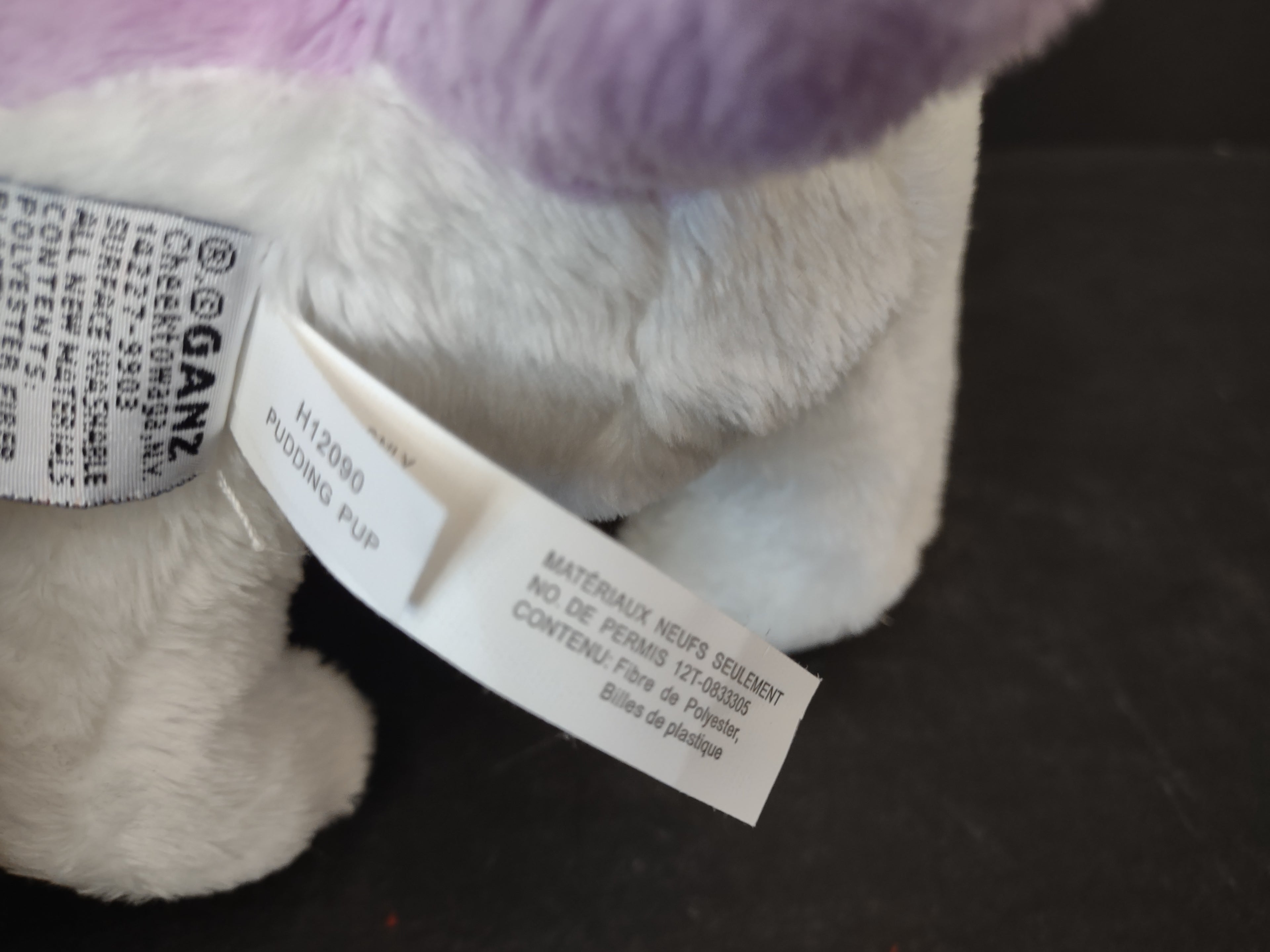 Ganz Pudding Pup New with Tag White Lavender Plush Dog (lot 3168j)